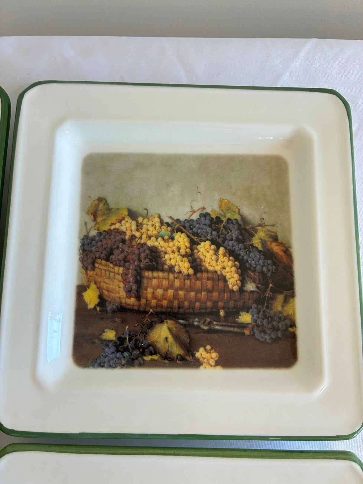 Vintage Brunelli Designs Italy Fruit Plates Square Plates, Set of 4