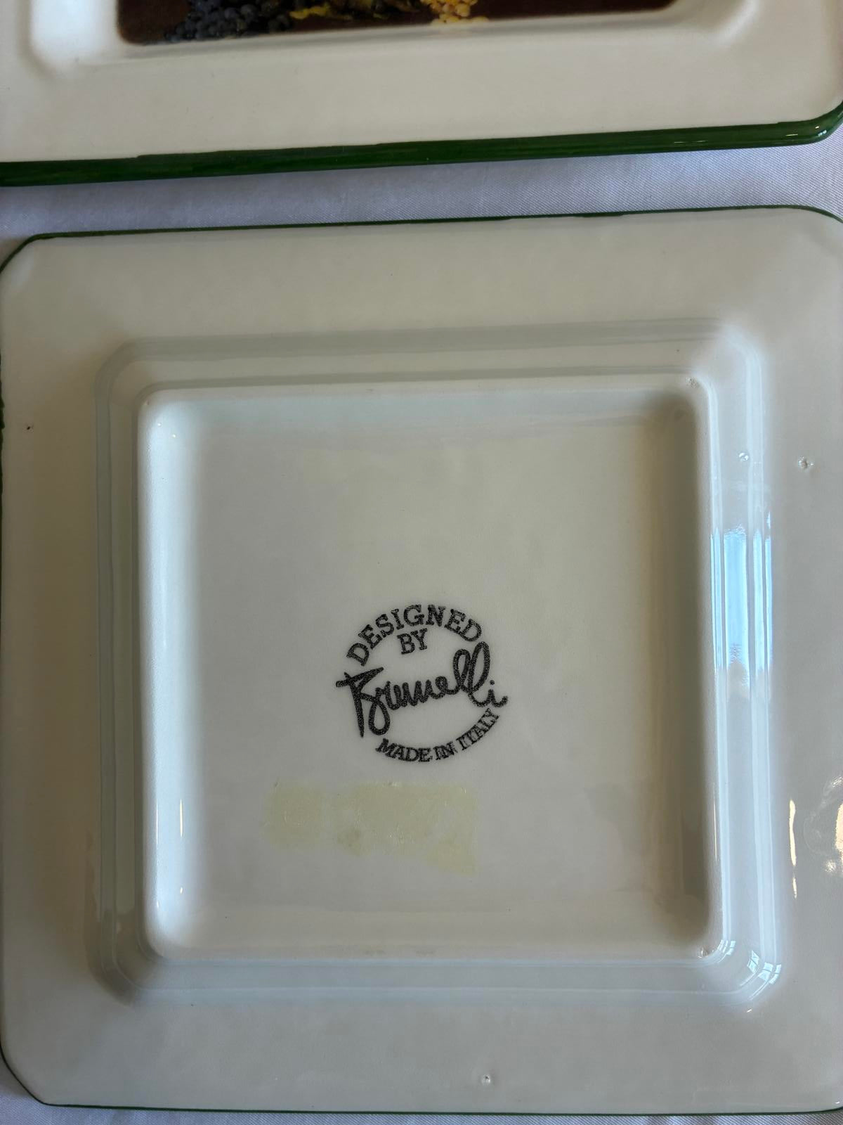 Vintage Brunelli Designs Italy Fruit Plates Square Plates, Set of 4