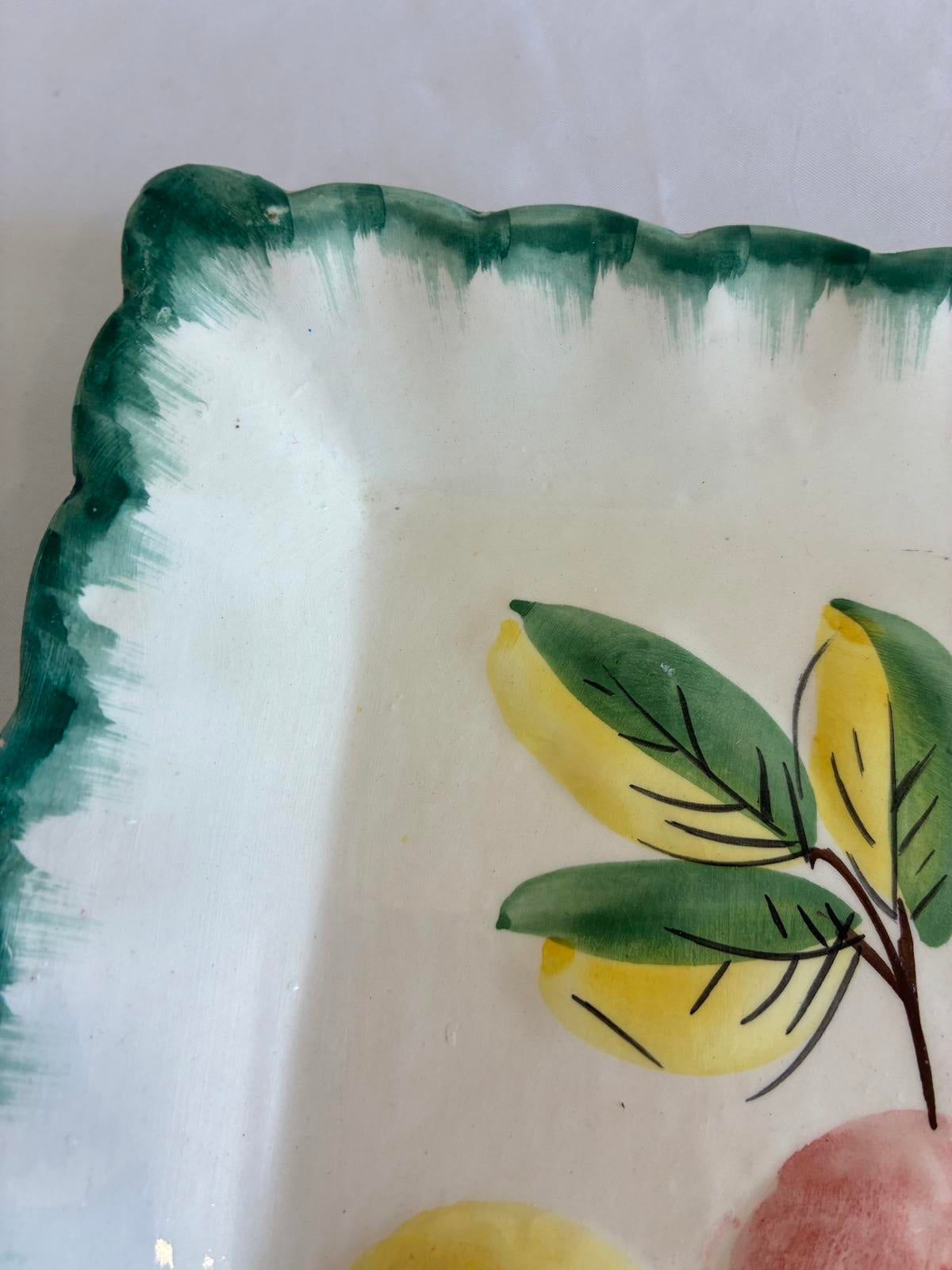 Vintage NSP Italy Hand Painted Fruit Plate Italian Pottery with Green Trim