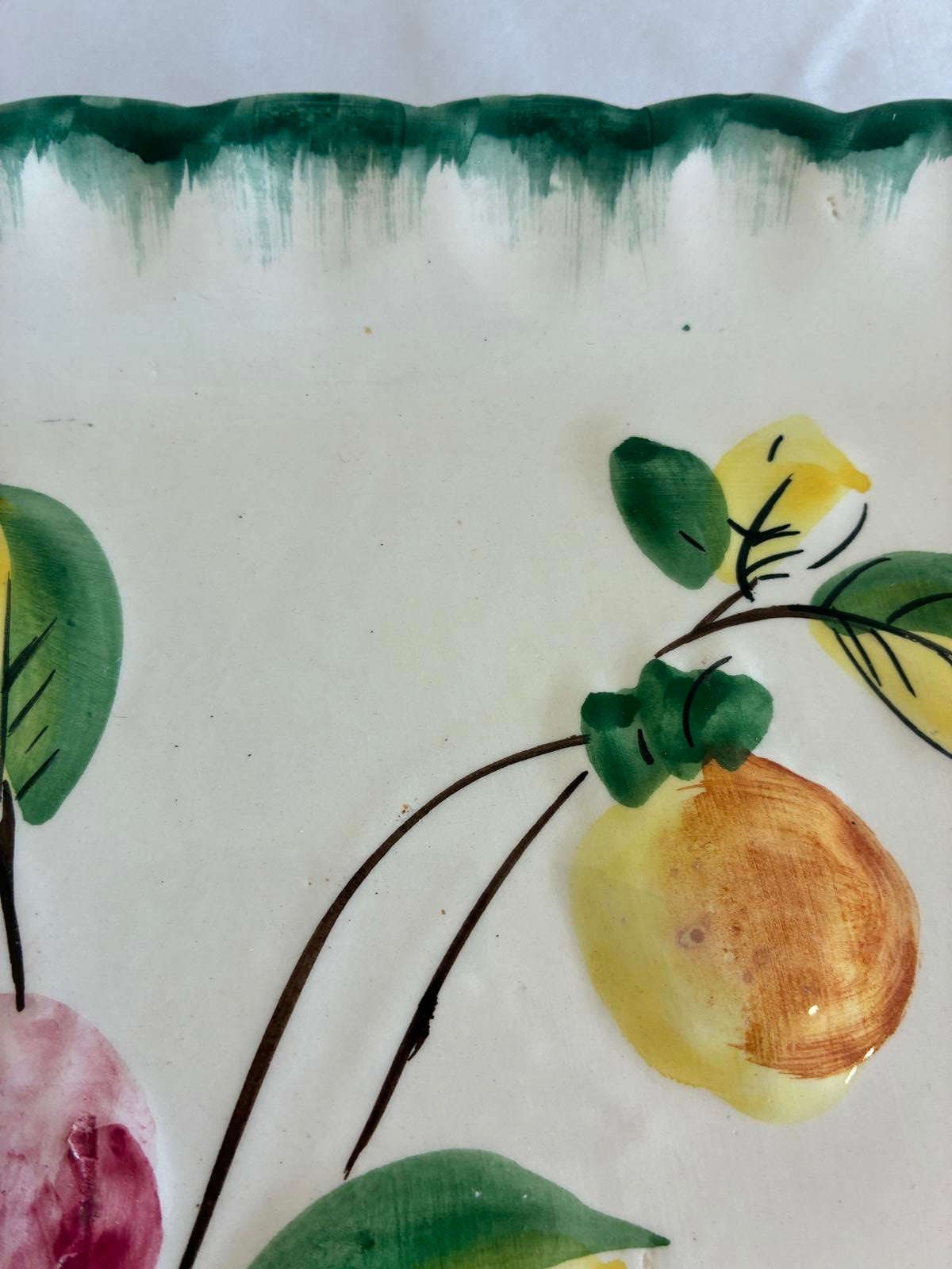 Vintage NSP Italy Hand Painted Fruit Plate Italian Pottery with Green Trim