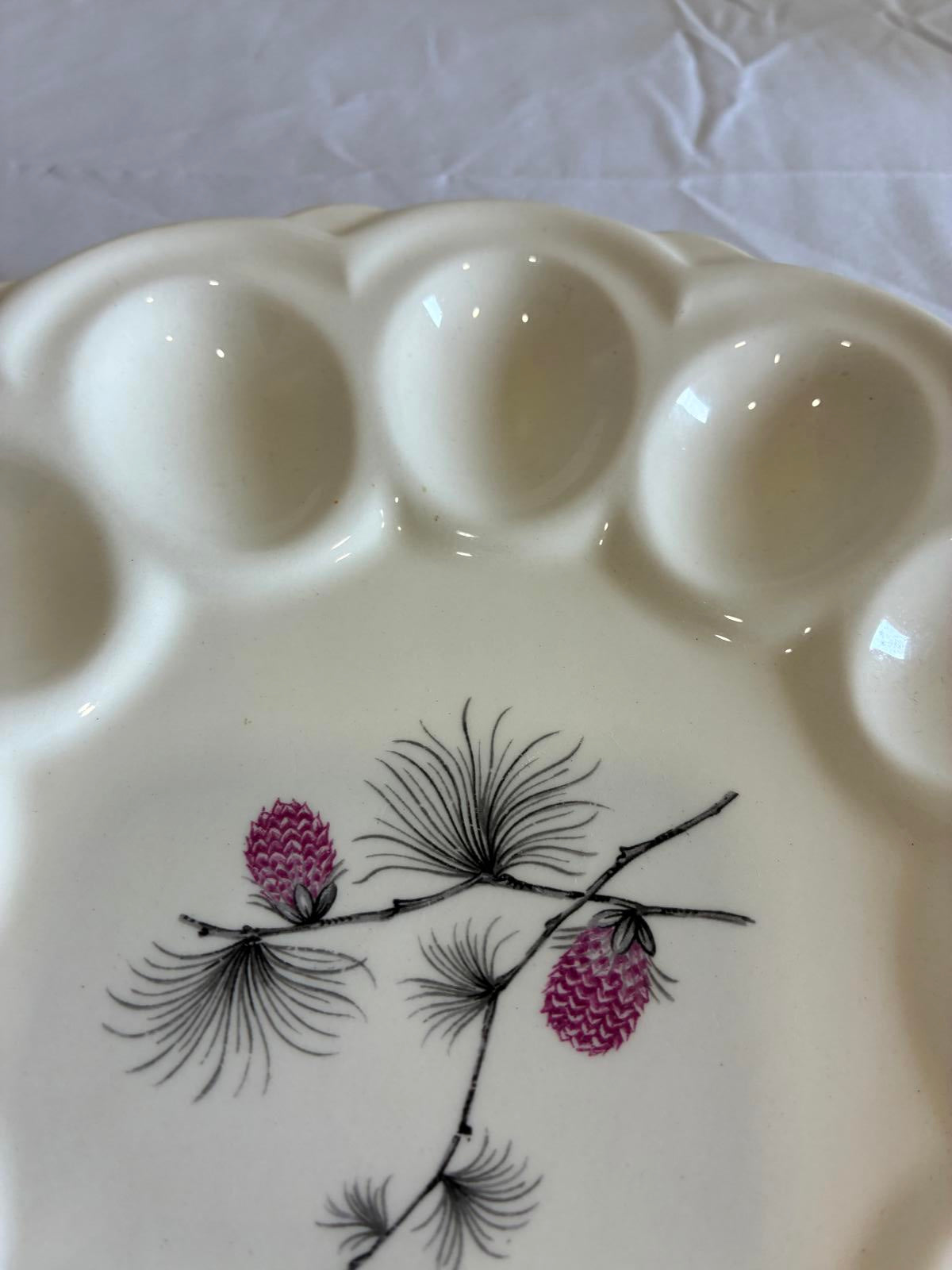 Vintage Deviled Egg Plate Pinecone Design White Serving Platter Retro Kitchen