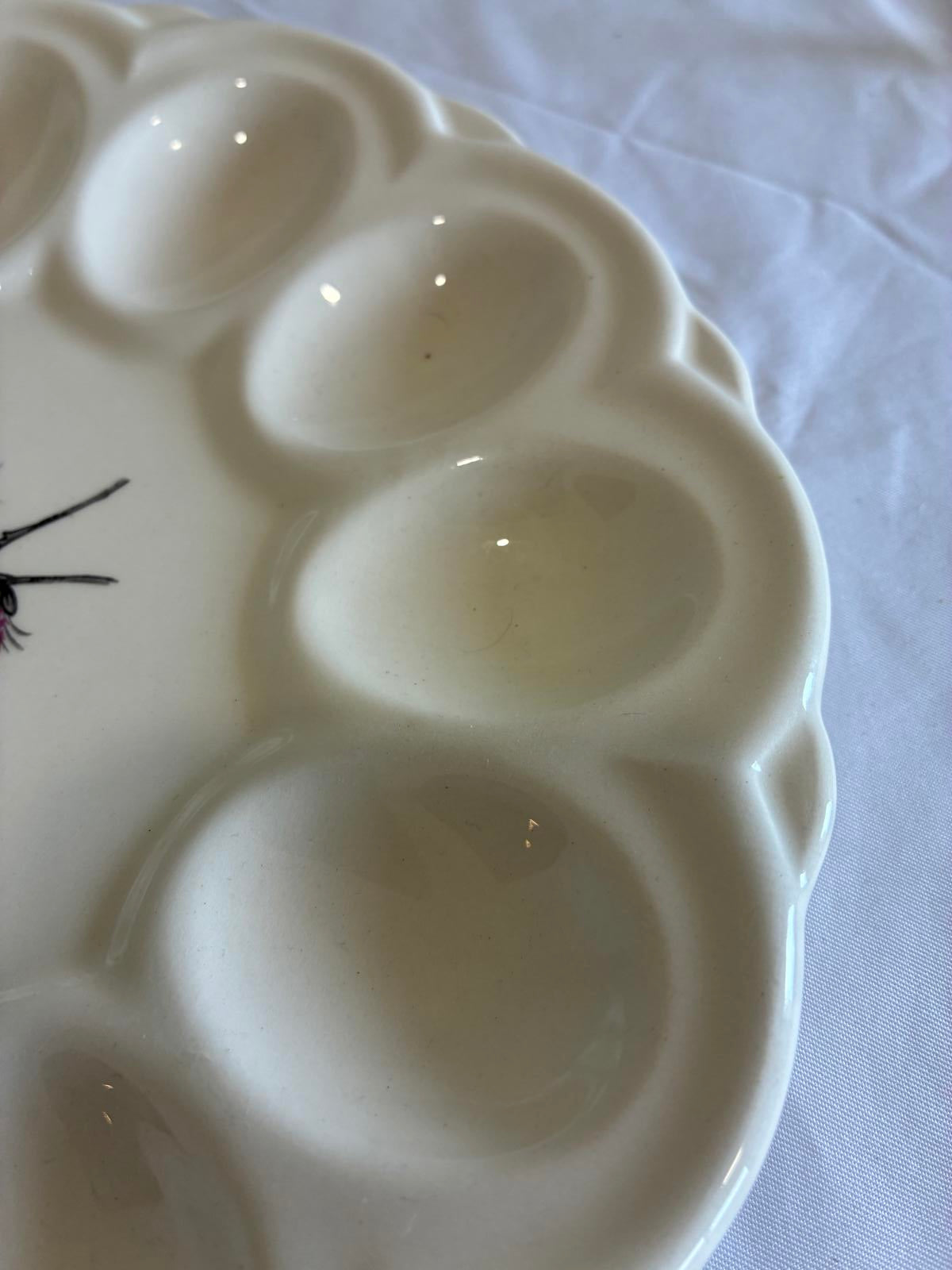 Vintage Deviled Egg Plate Pinecone Design White Serving Platter Retro Kitchen