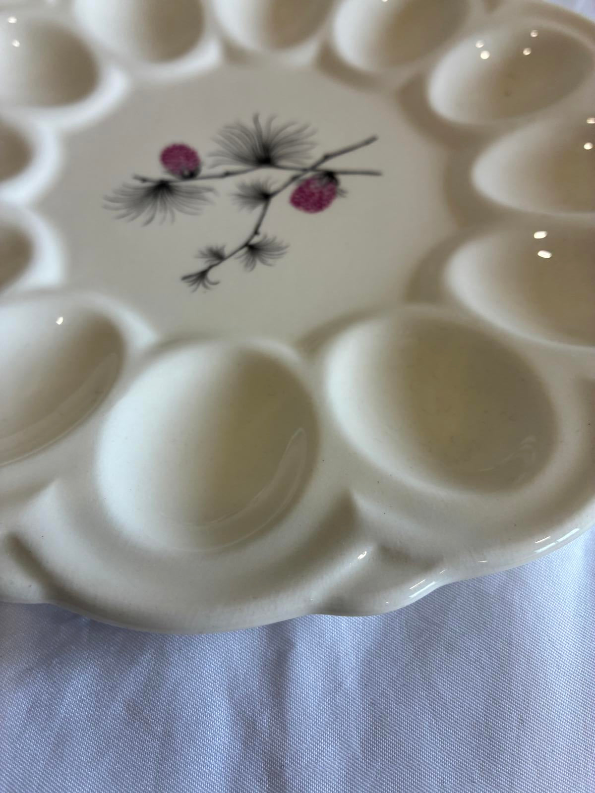 Vintage Deviled Egg Plate Pinecone Design White Serving Platter Retro Kitchen