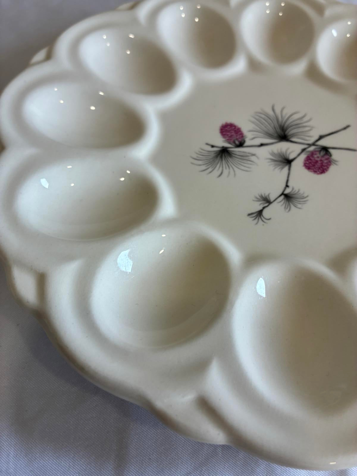 Vintage Deviled Egg Plate Pinecone Design White Serving Platter Retro Kitchen