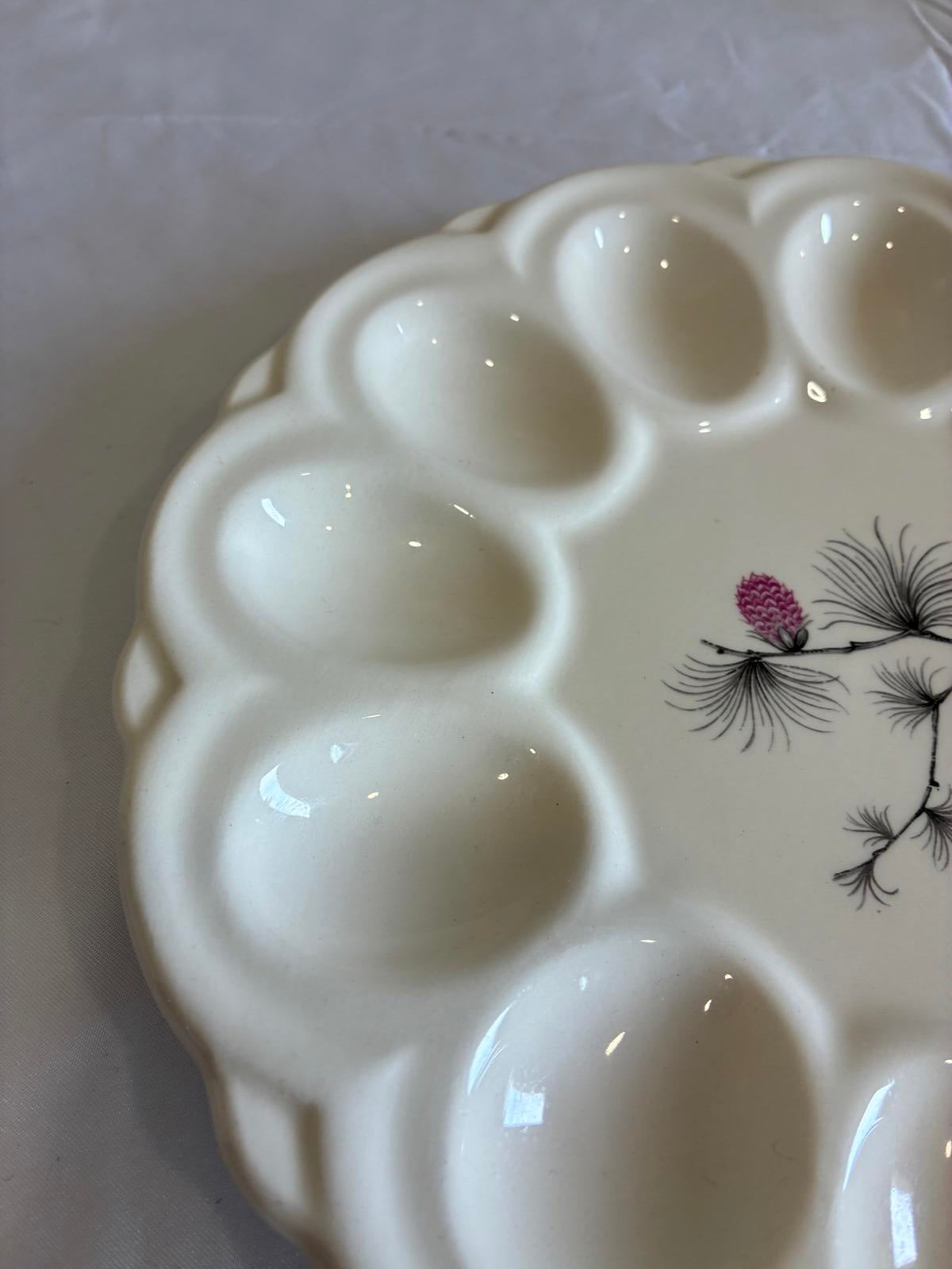 Vintage Deviled Egg Plate Pinecone Design White Serving Platter Retro Kitchen