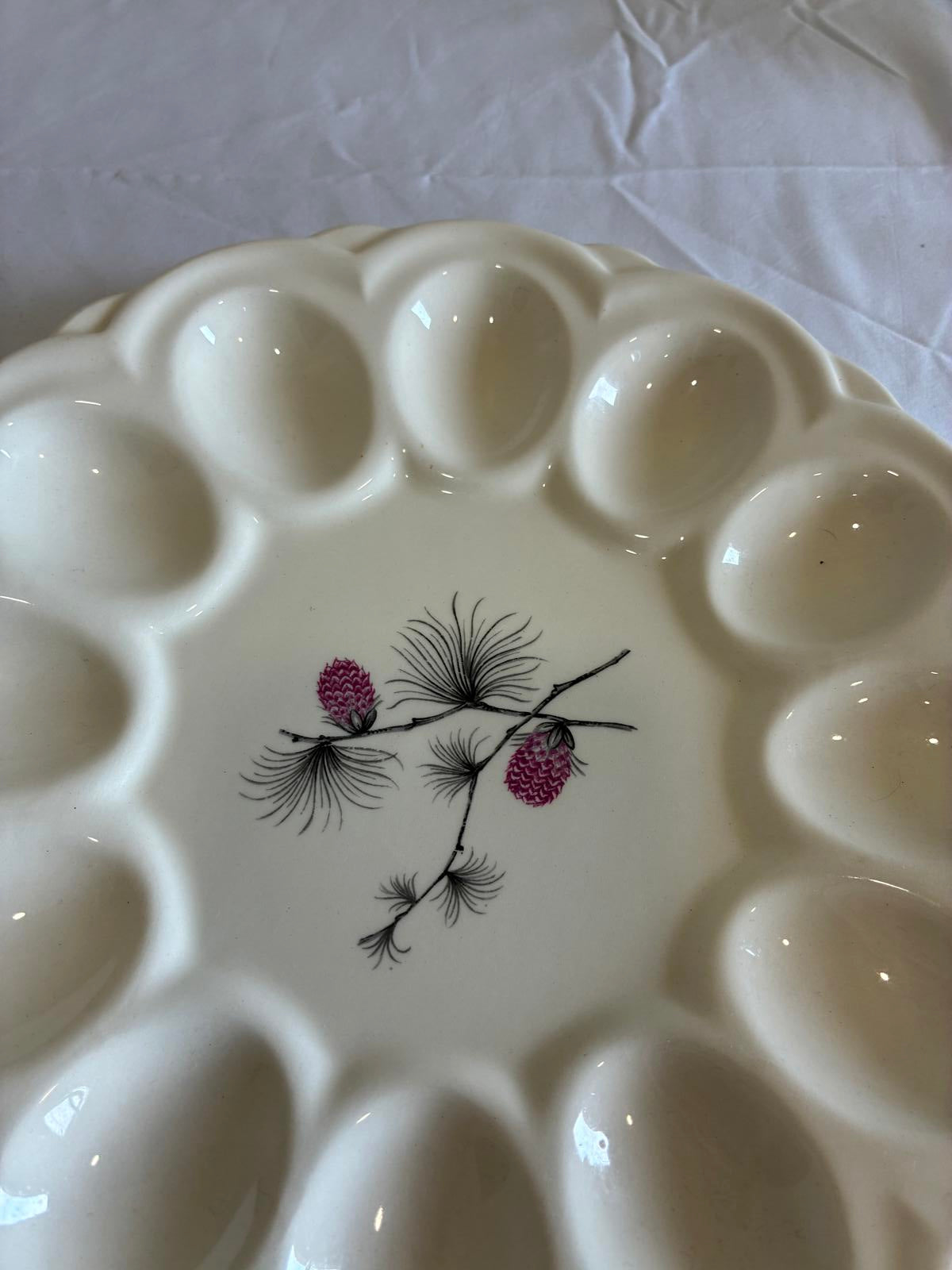 Vintage Deviled Egg Plate Pinecone Design White Serving Platter Retro Kitchen