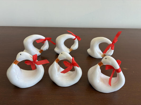 Vintage Swan Napkin Rings Set of 6 White Ceramic Napkin Holders Farmhouse