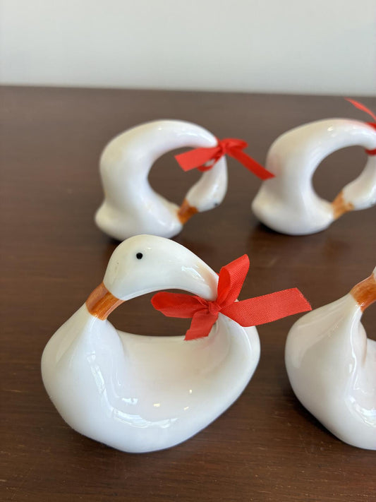 Vintage Swan Napkin Rings Set of 6 White Ceramic Napkin Holders Farmhouse