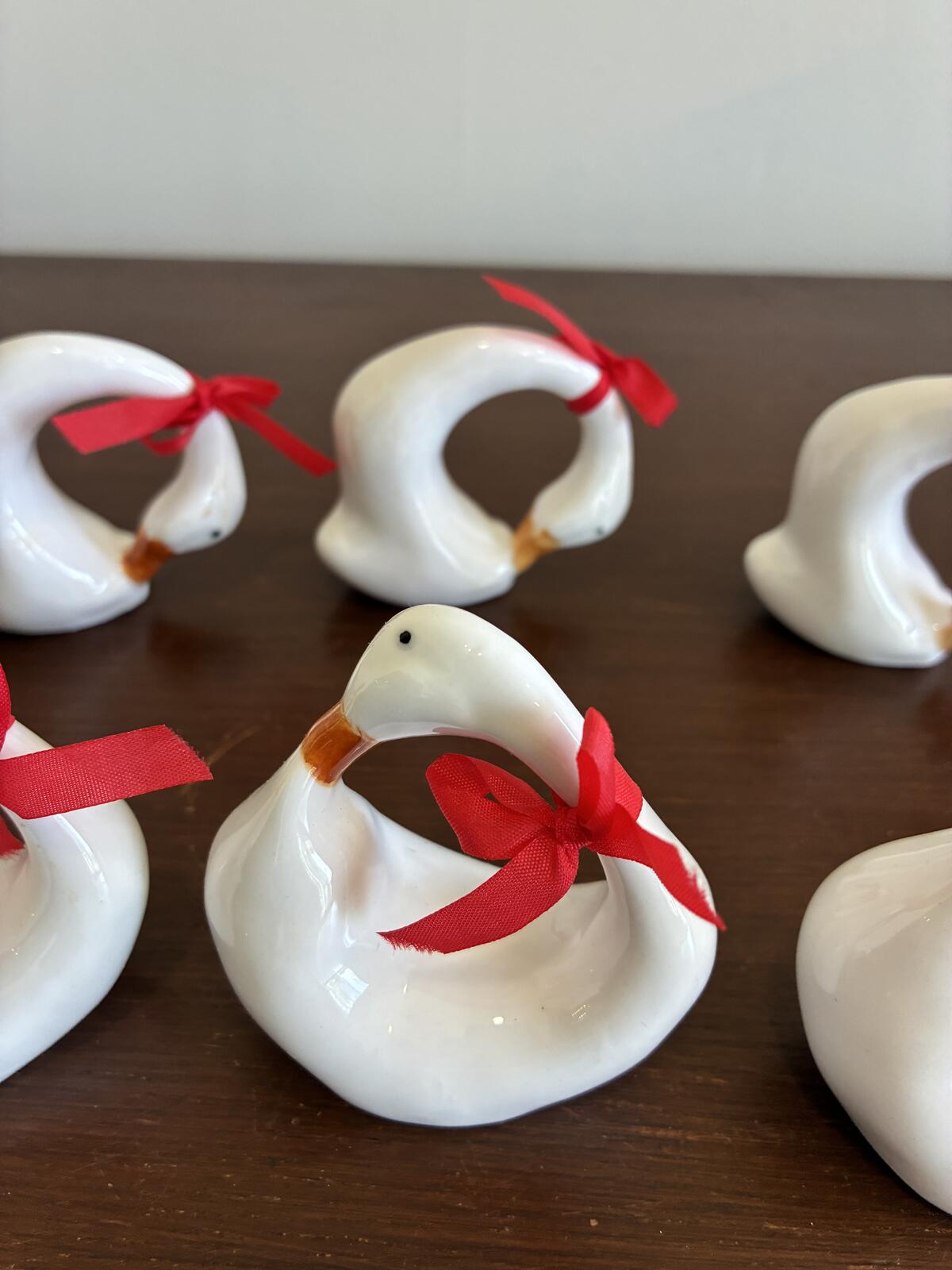 Vintage Swan Napkin Rings Set of 6 White Ceramic Napkin Holders Farmhouse