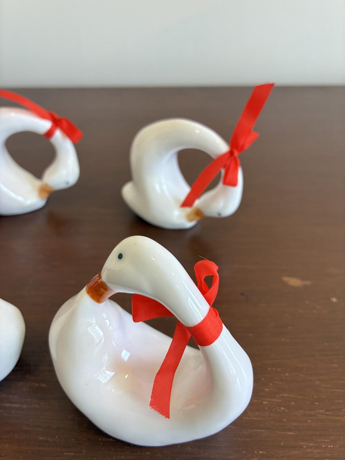 Vintage Swan Napkin Rings Set of 6 White Ceramic Napkin Holders Farmhouse