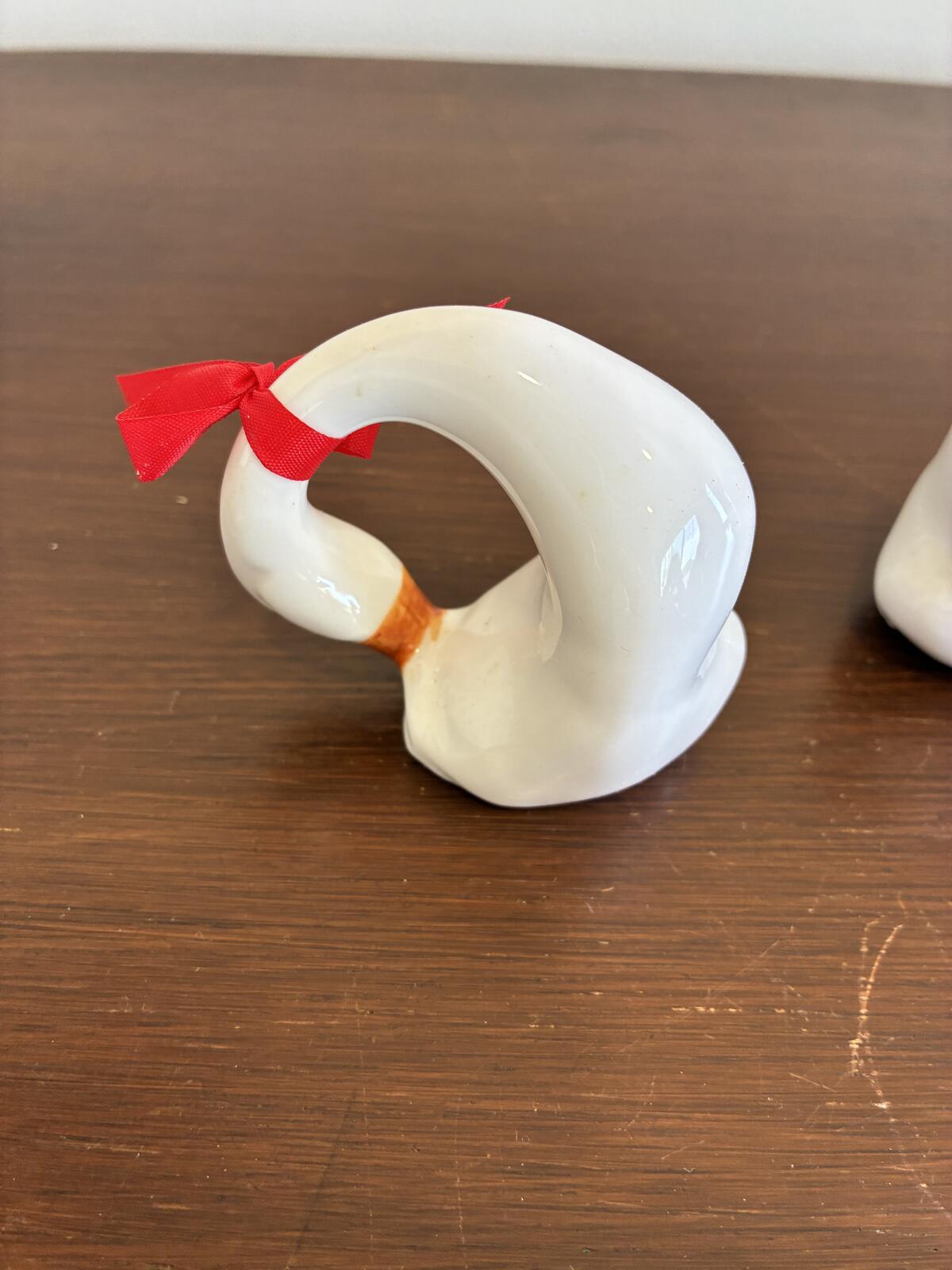 Vintage Swan Napkin Rings Set of 6 White Ceramic Napkin Holders Farmhouse