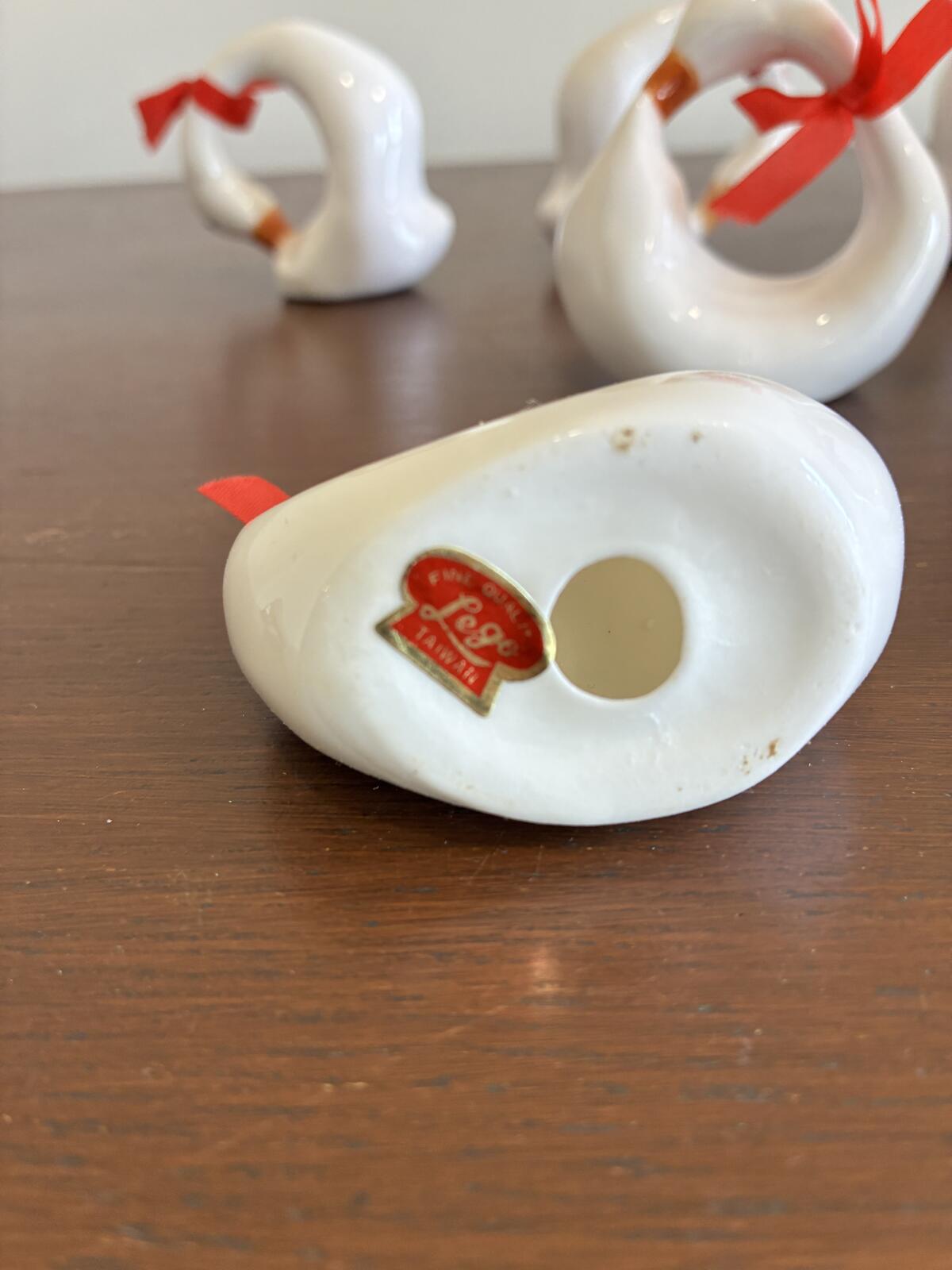 Vintage Swan Napkin Rings Set of 6 White Ceramic Napkin Holders Farmhouse
