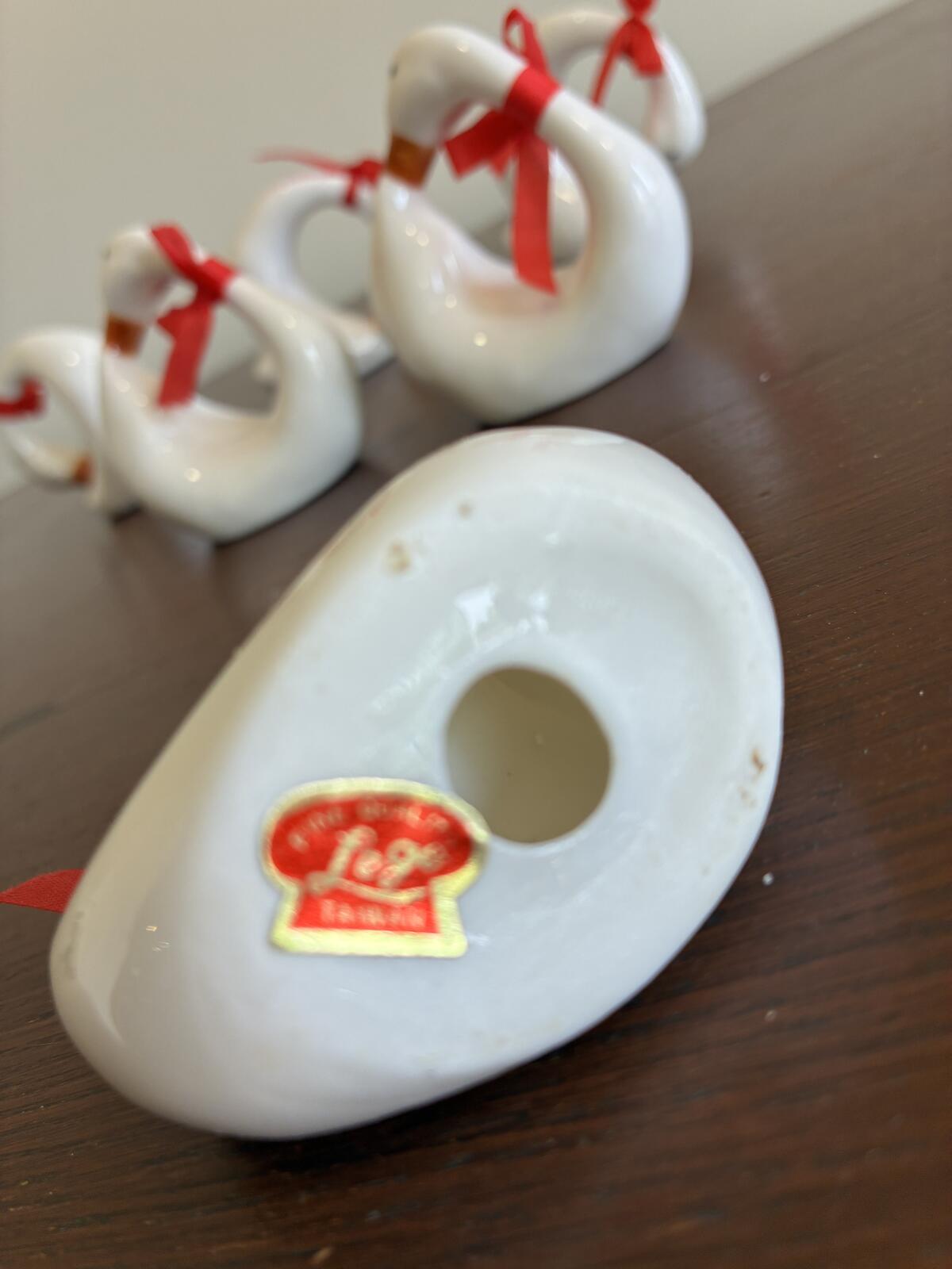 Vintage Swan Napkin Rings Set of 6 White Ceramic Napkin Holders Farmhouse