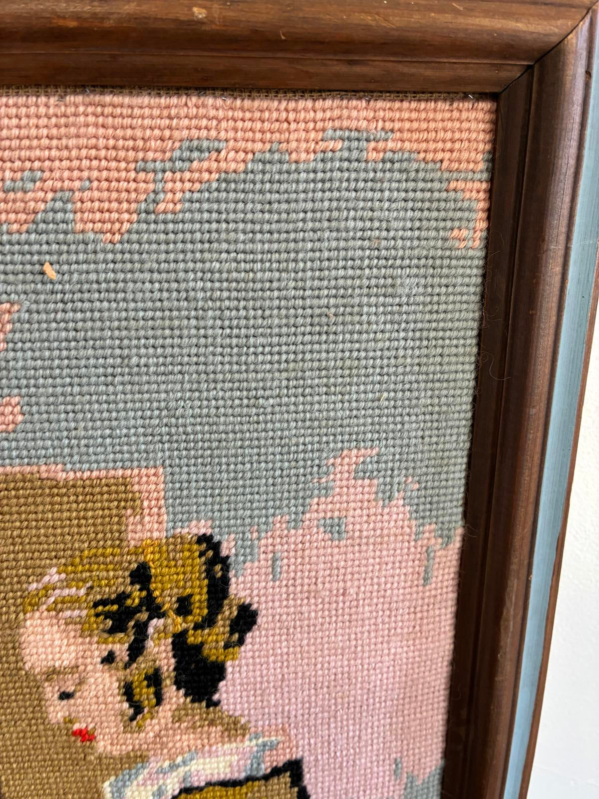 Vintage Needlepoint Wall Art Vermeer Girl Reading Framed Needlework Textile Art