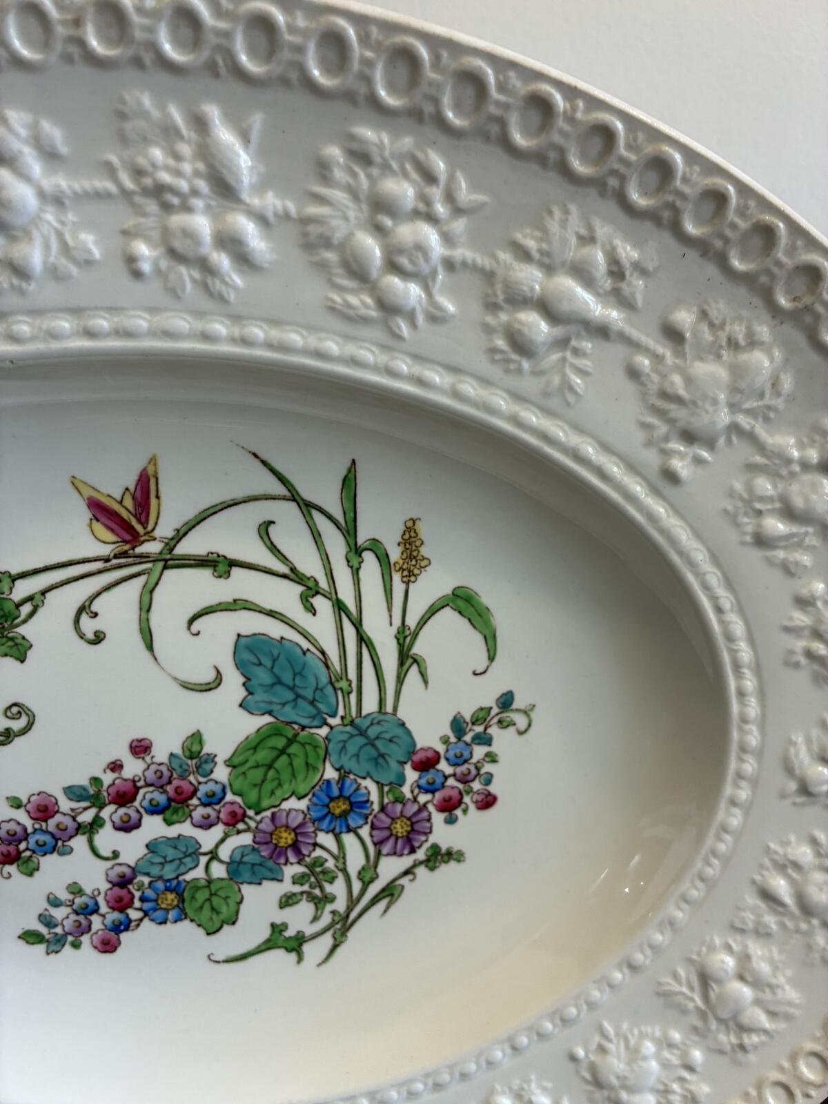 Wedgwood Embossed Floral Platter - Made in England - Cottage Chic Vintage Finds