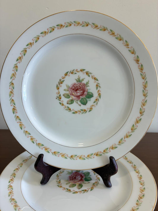 Vintage Mikado Laurel Pattern Dinner Plates Set of 4 - Pink Rose Gold Trim Japan