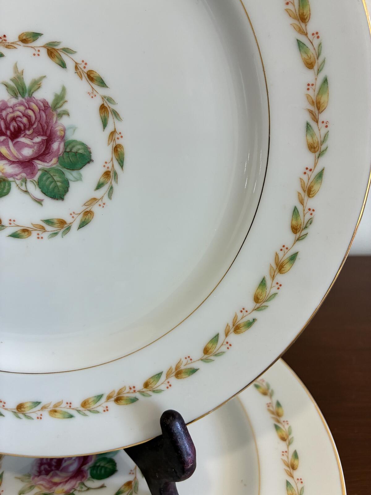 Vintage Mikado Laurel Pattern Dinner Plates Set of 4 - Pink Rose Gold Trim Japan
