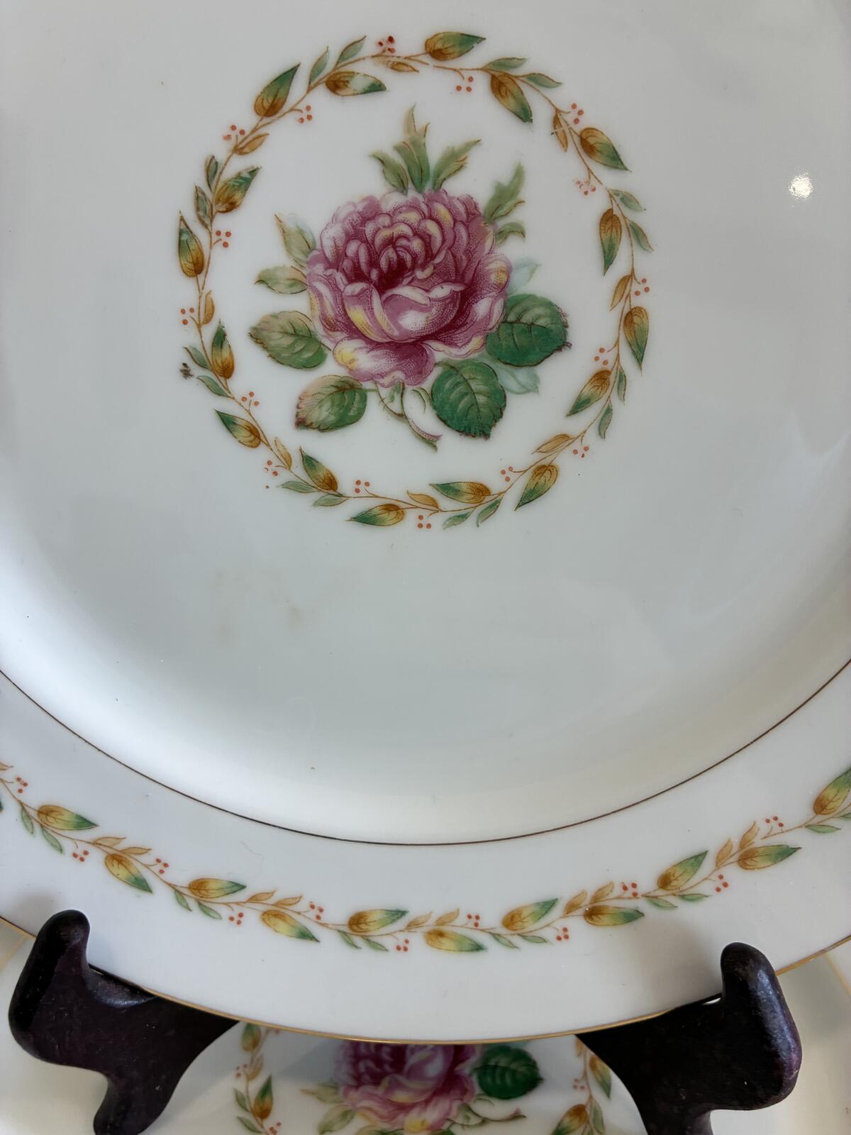 Vintage Mikado Laurel Pattern Dinner Plates Set of 4 - Pink Rose Gold Trim Japan