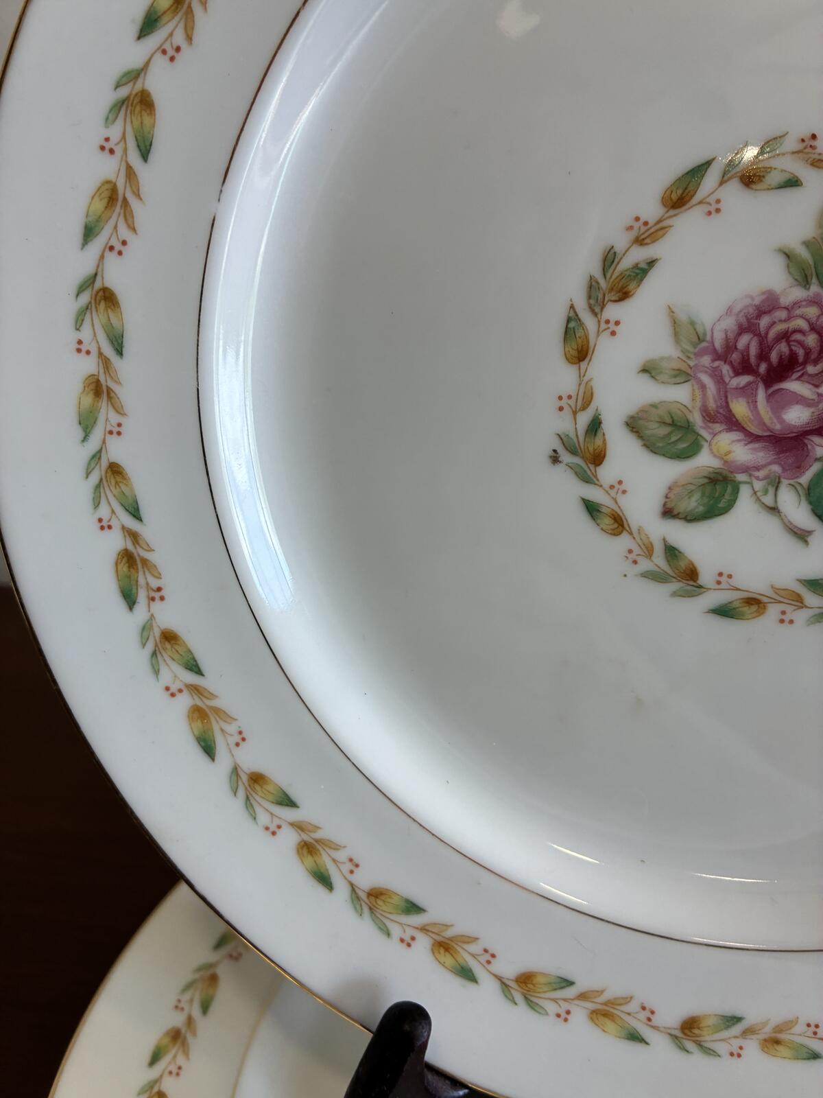 Vintage Mikado Laurel Pattern Dinner Plates Set of 4 - Pink Rose Gold Trim Japan