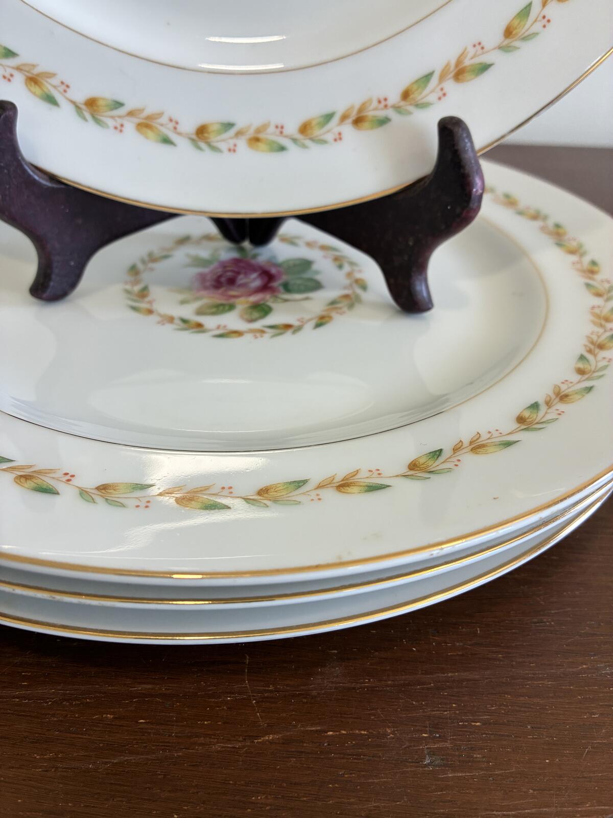 Vintage Mikado Laurel Pattern Dinner Plates Set of 4 - Pink Rose Gold Trim Japan