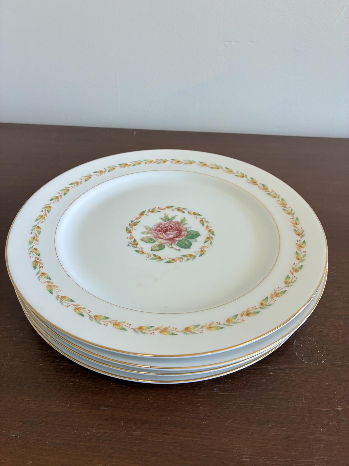 Vintage Mikado Laurel Pattern Dinner Plates Set of 4 - Pink Rose Gold Trim Japan