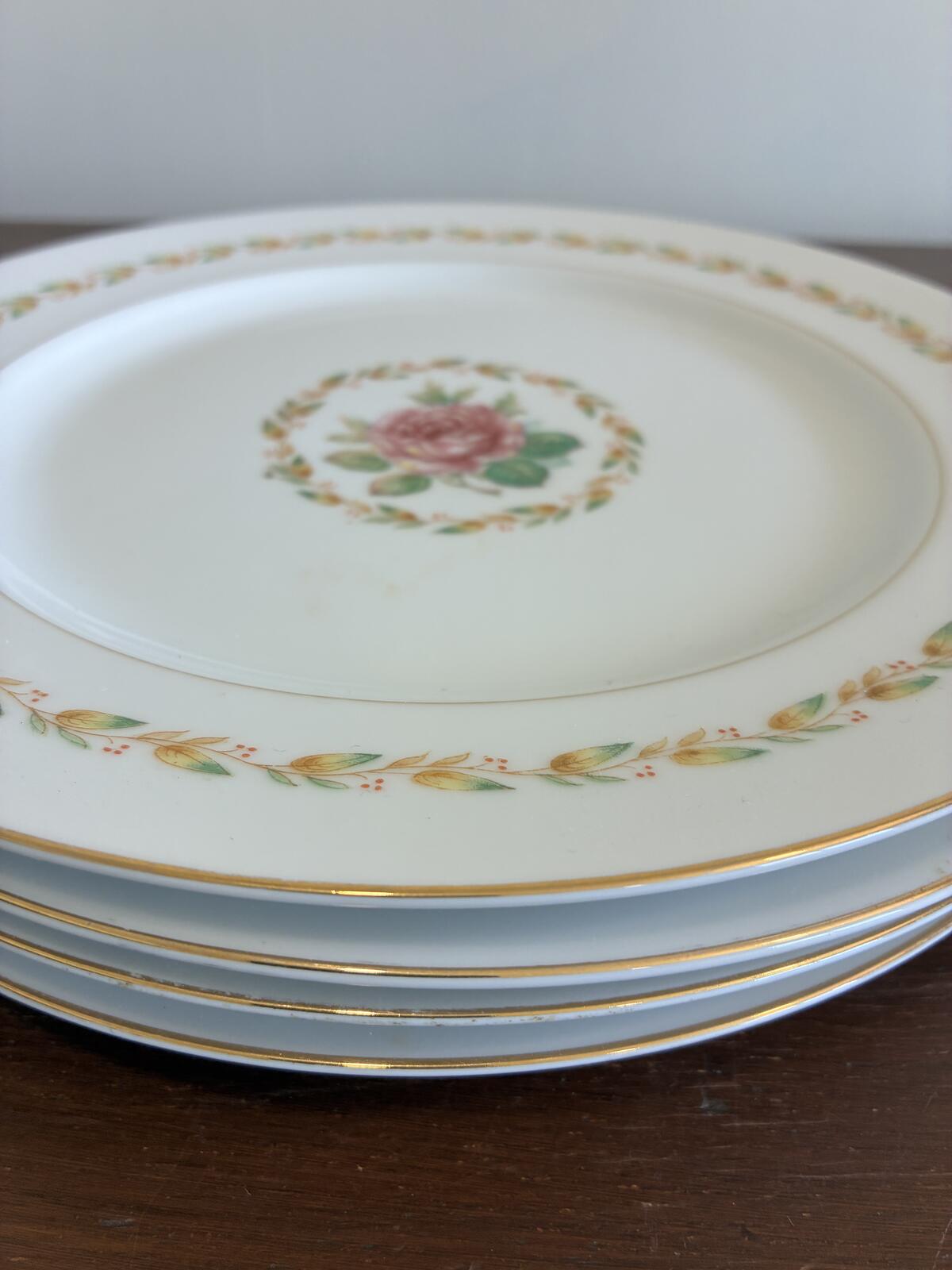 Vintage Mikado Laurel Pattern Dinner Plates Set of 4 - Pink Rose Gold Trim Japan