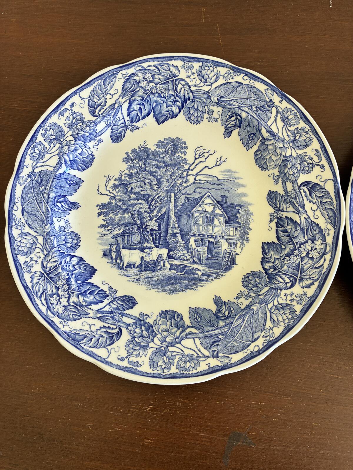 Vintage Spode Rural Scenes Blue White Plates set of 2 - Cottage Transferware