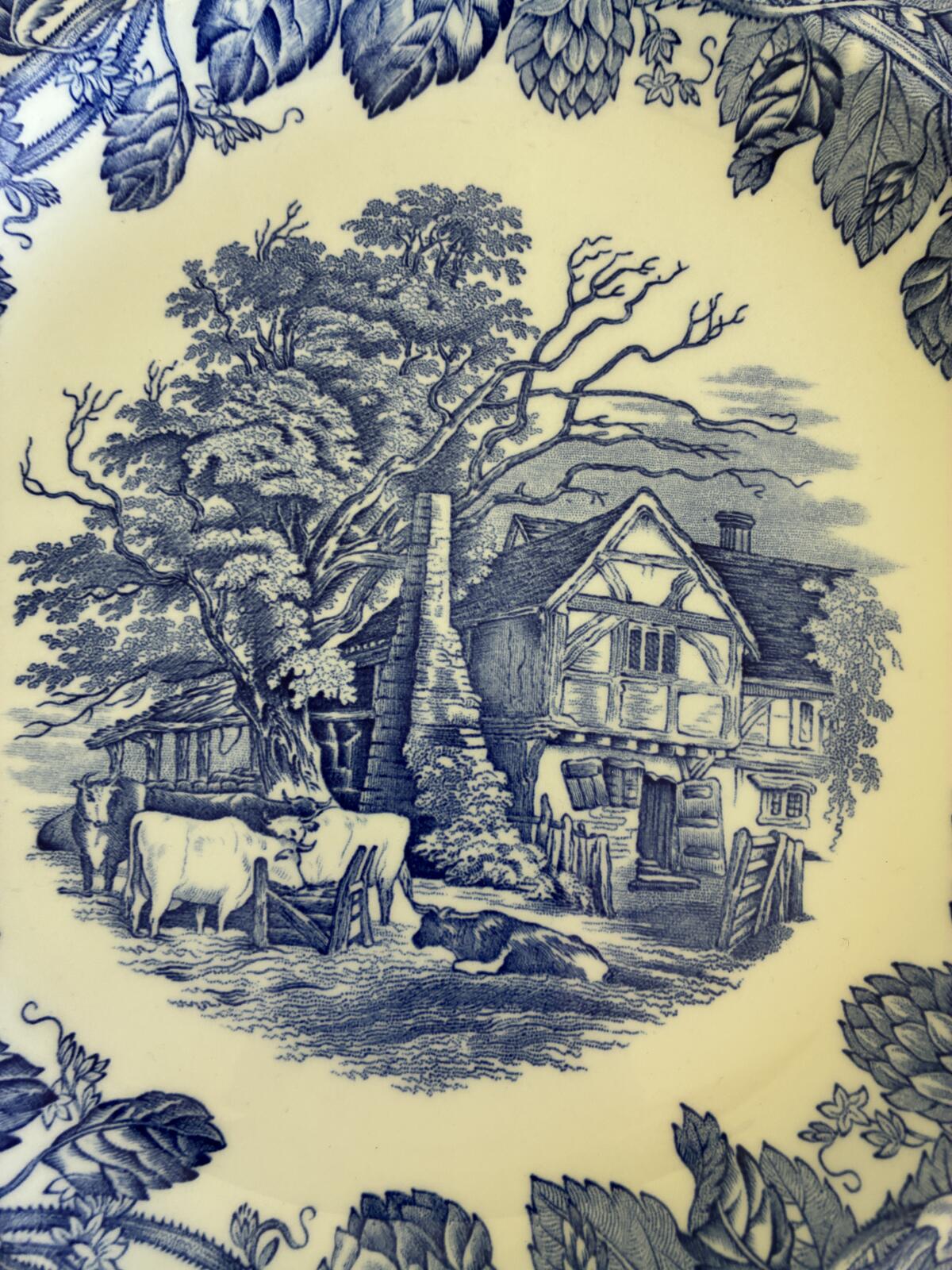 Vintage Spode Rural Scenes Blue White Plates set of 2 - Cottage Transferware