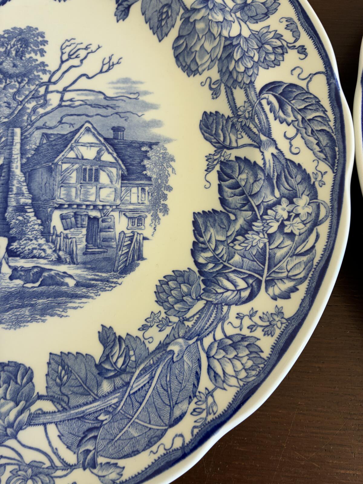 Vintage Spode Rural Scenes Blue White Plates set of 2 - Cottage Transferware