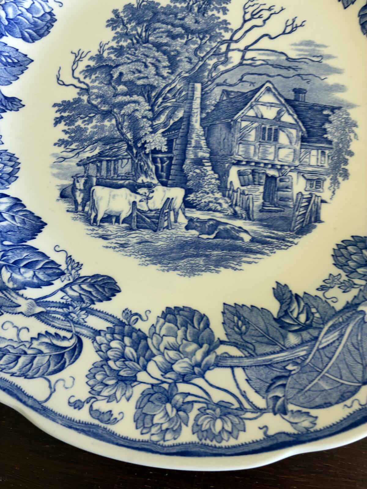 Vintage Spode Rural Scenes Blue White Plates set of 2 - Cottage Transferware