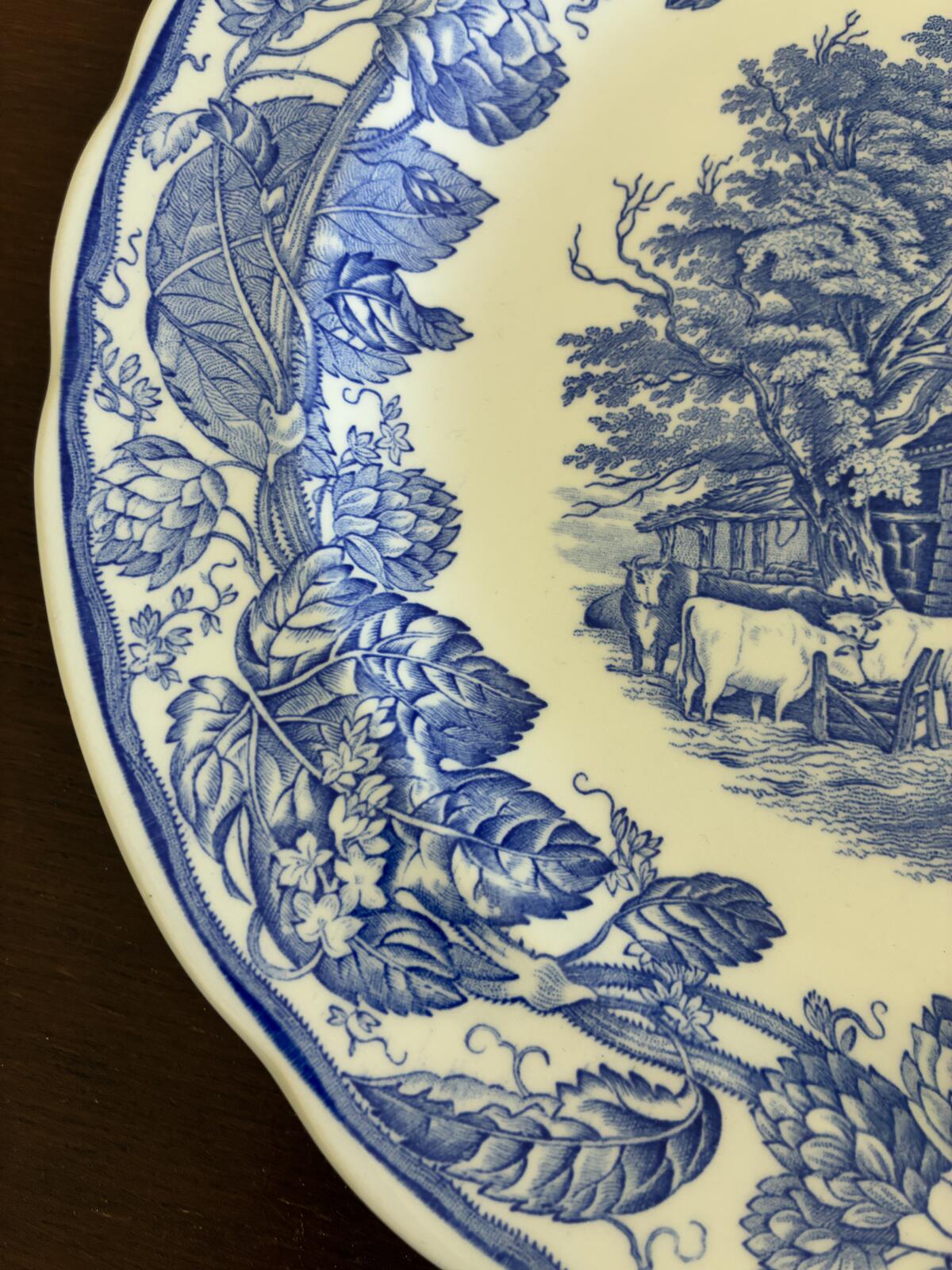 Vintage Spode Rural Scenes Blue White Plates set of 2 - Cottage Transferware