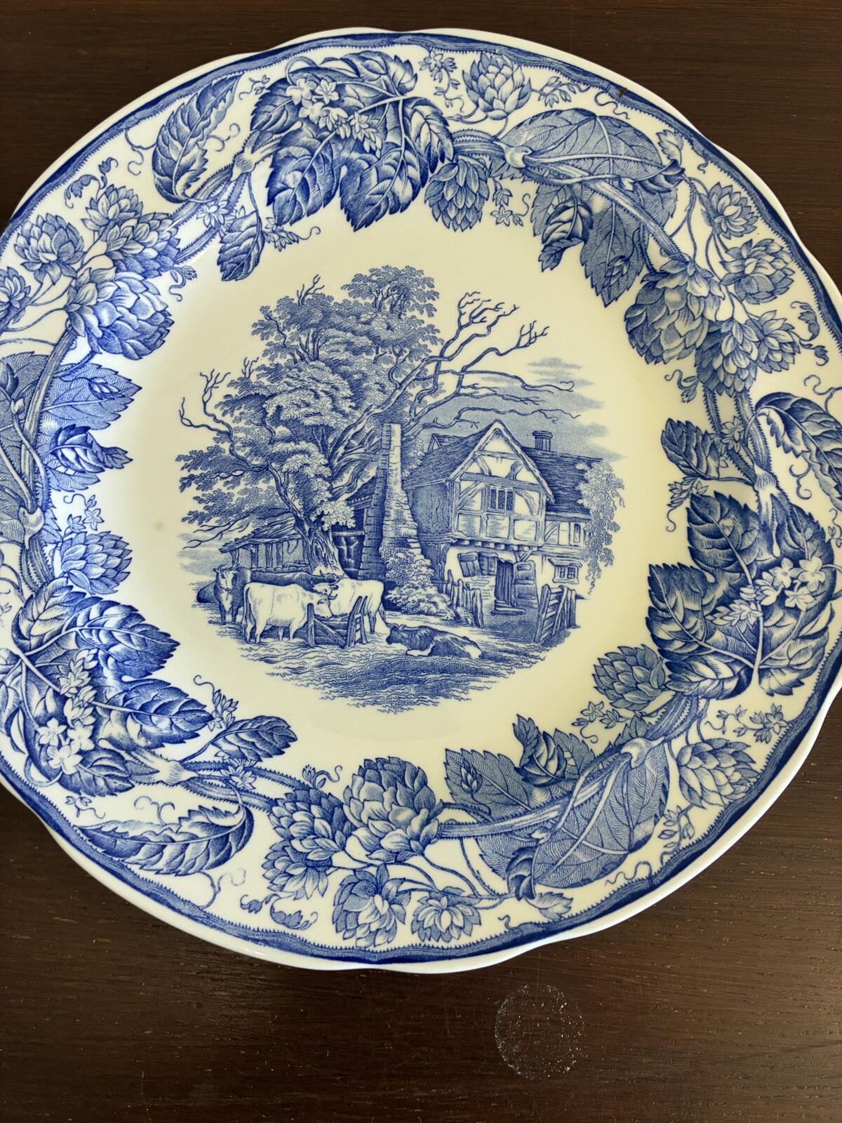 Vintage Spode Rural Scenes Blue White Plates set of 2 - Cottage Transferware