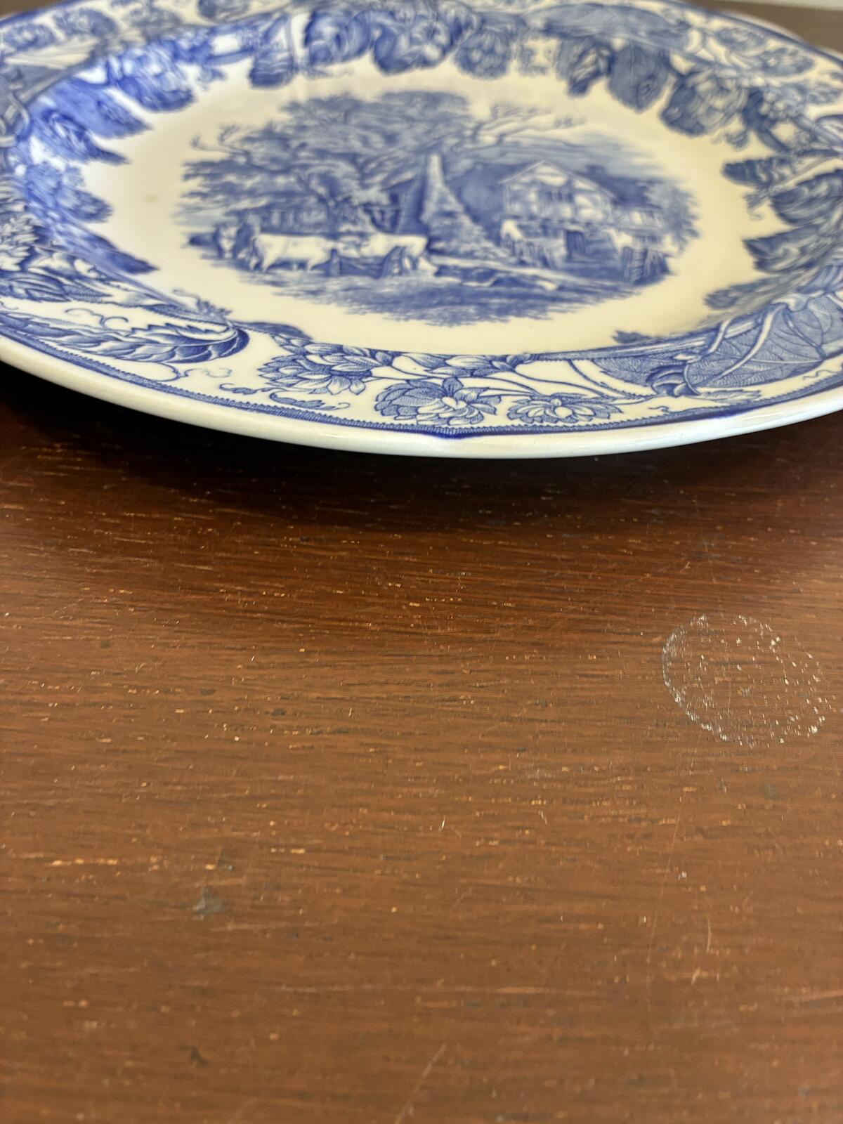 Vintage Spode Rural Scenes Blue White Plates set of 2 - Cottage Transferware