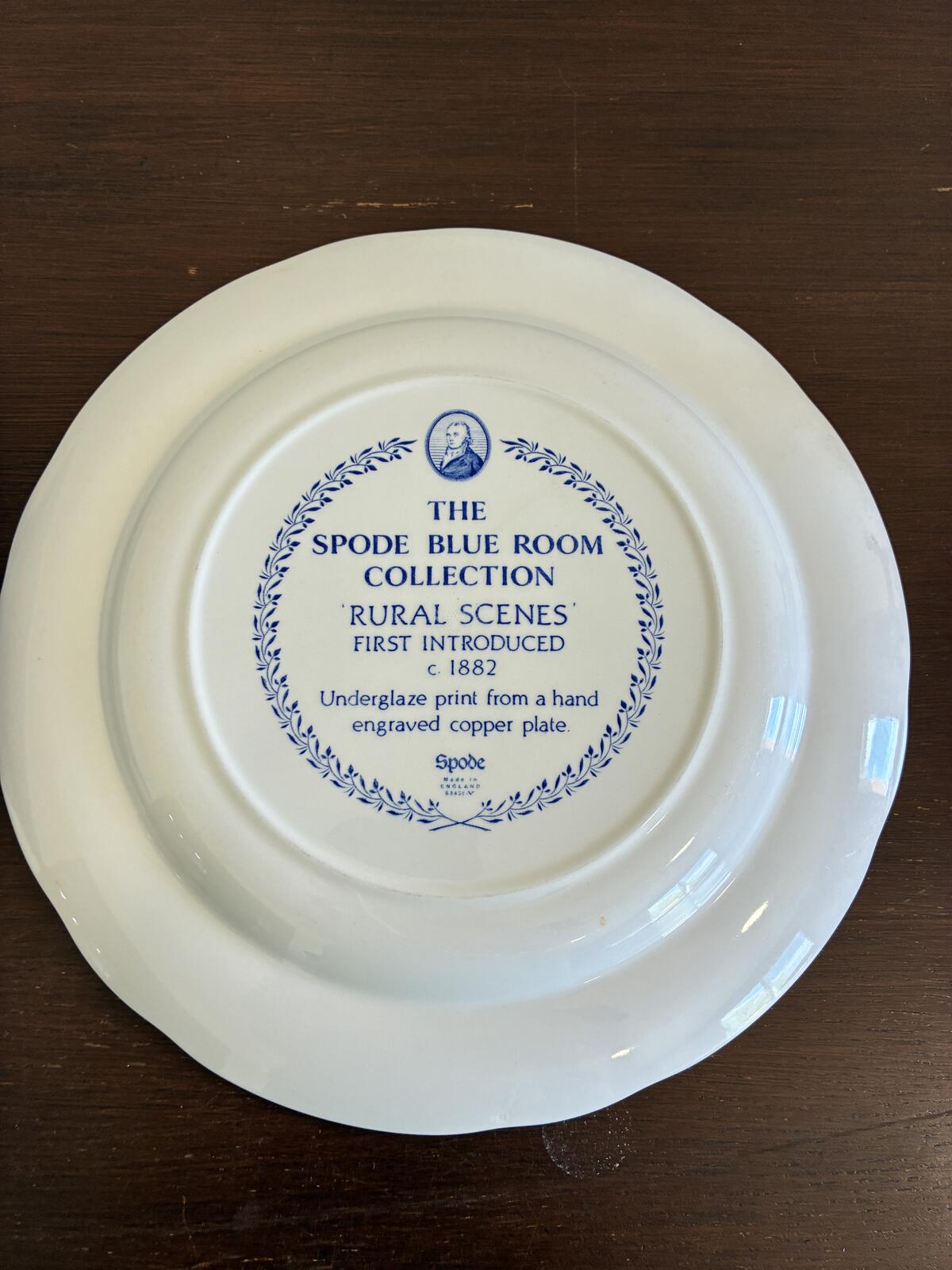 Vintage Spode Rural Scenes Blue White Plates set of 2 - Cottage Transferware