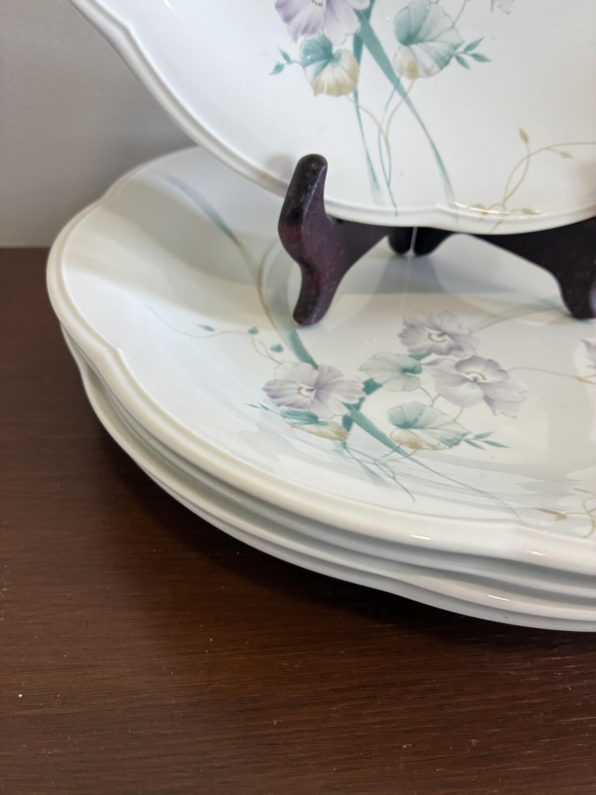 Vintage Mikasa Rondo Set of 5 Scalloped Plates - Iris Butterfly Floral China