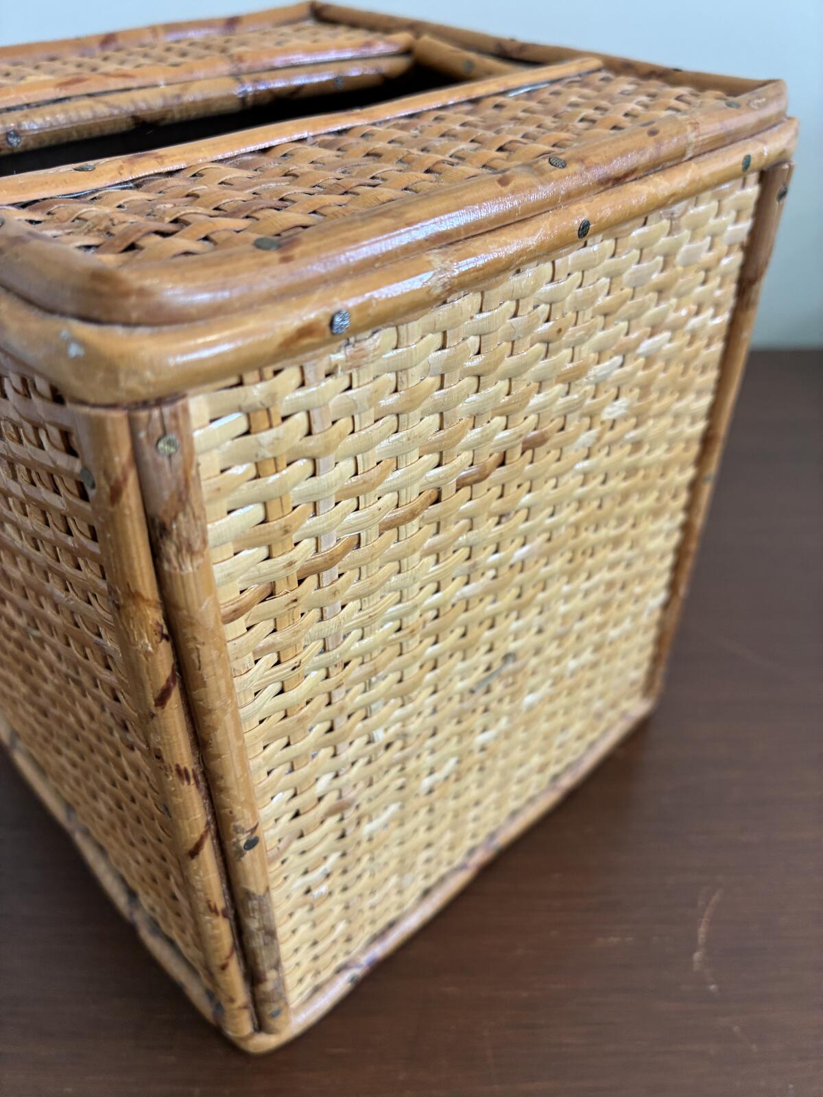 Vintage Woven Bamboo Rattan Tissue Box Holder - Boho Cover-Cottage Chic
