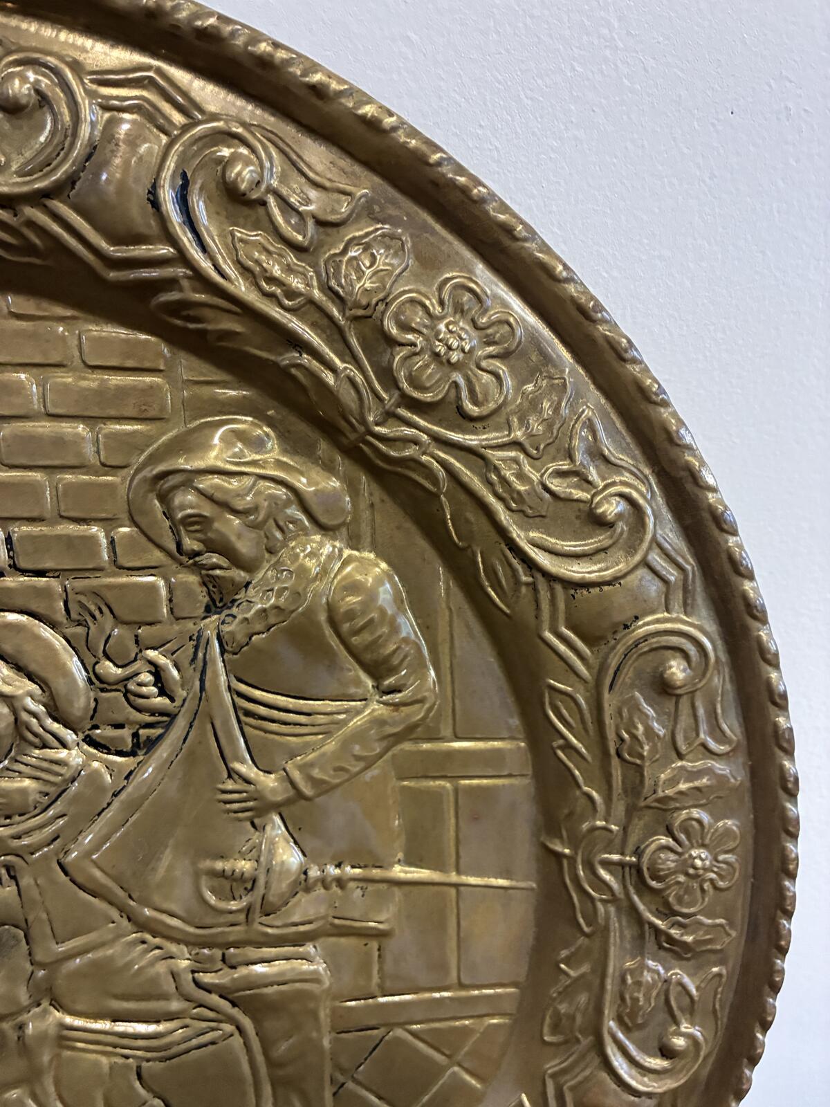 Vintage Brass Embossed Wall Plate | Made in England | Medieval Musicians Scene