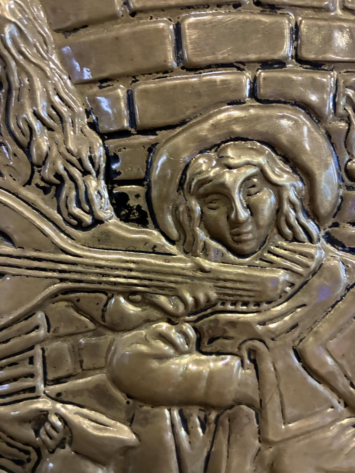 Vintage Brass Embossed Wall Plate | Made in England | Medieval Musicians Scene