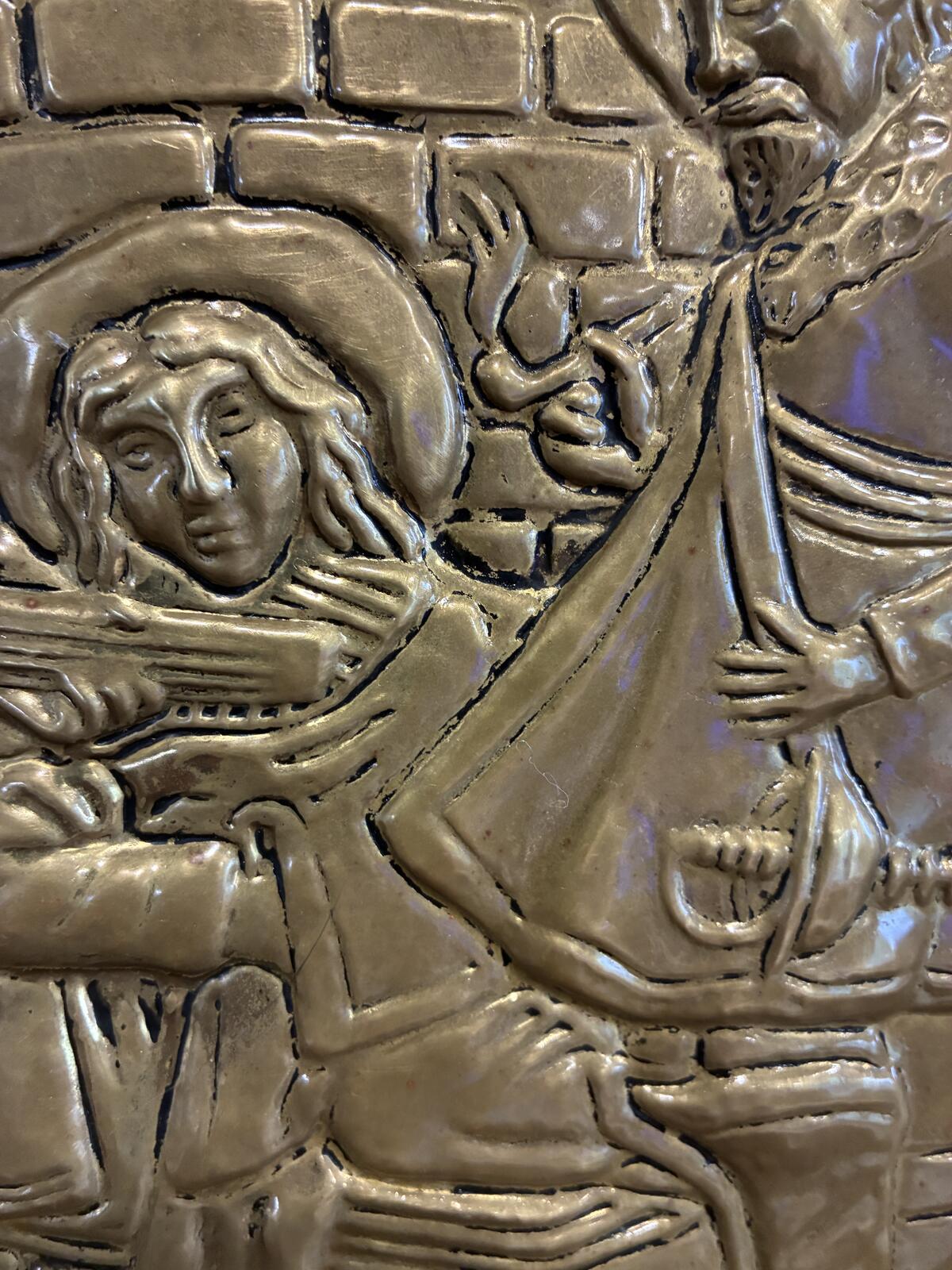 Vintage Brass Embossed Wall Plate | Made in England | Medieval Musicians Scene