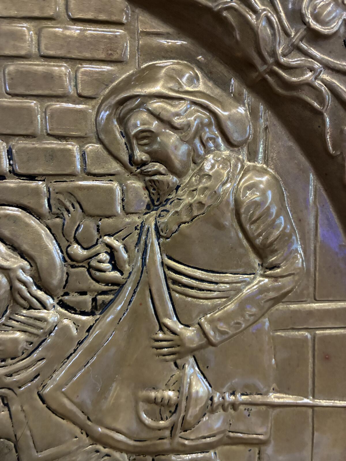 Vintage Brass Embossed Wall Plate | Made in England | Medieval Musicians Scene