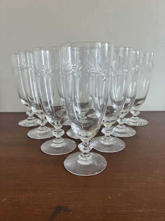 Vintage Tiffin Franciscan Iced Tea Glasses | Set of 10 Wheat Etched Stemware