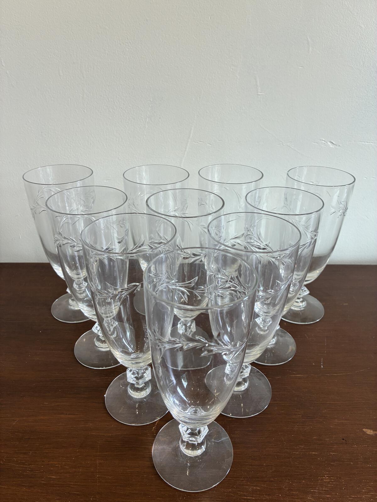 Vintage Tiffin Franciscan Iced Tea Glasses | Set of 10 Wheat Etched Stemware