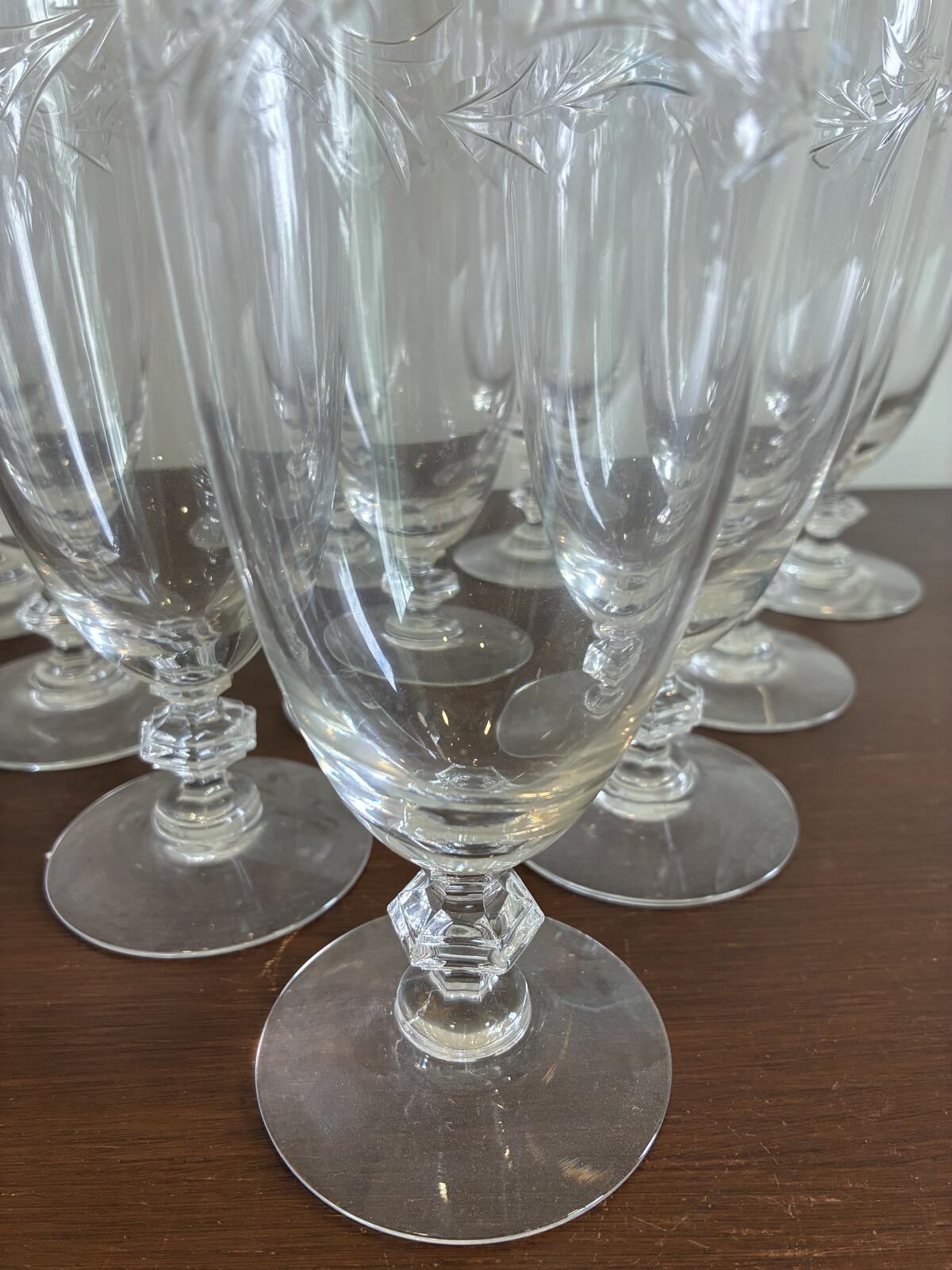 Vintage Tiffin Franciscan Iced Tea Glasses | Set of 10 Wheat Etched Stemware