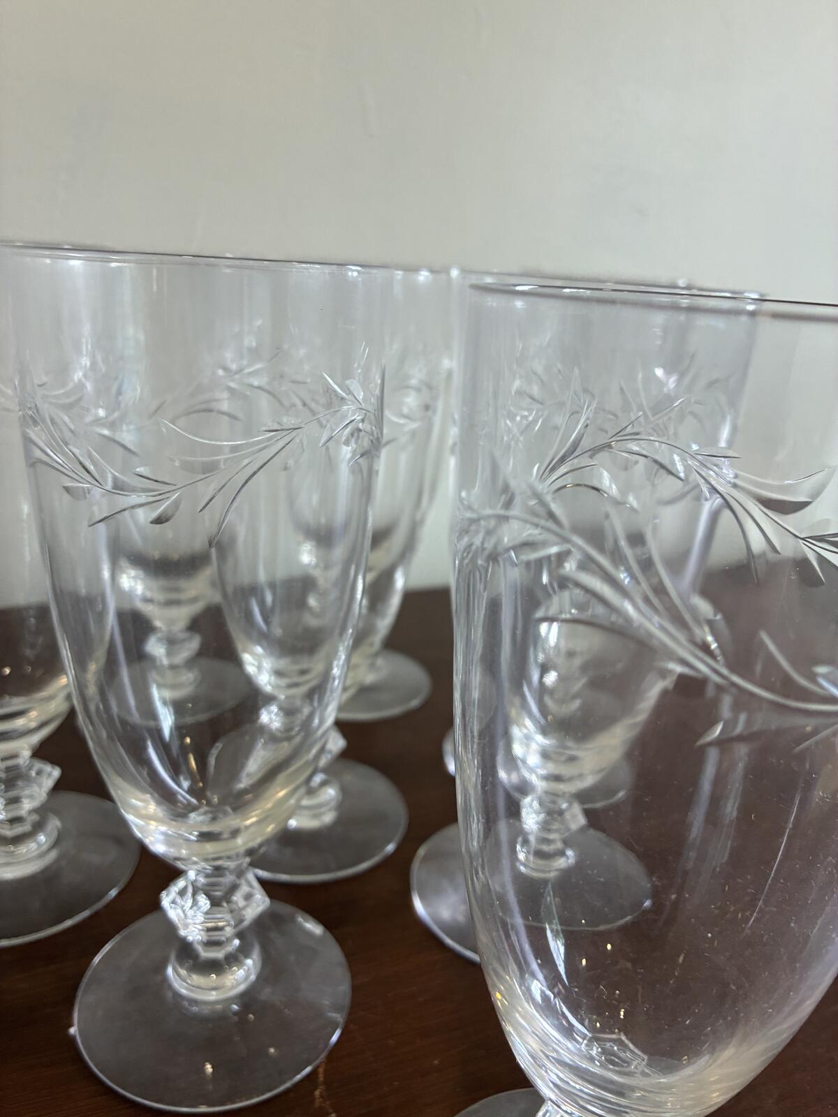 Vintage Tiffin Franciscan Iced Tea Glasses | Set of 10 Wheat Etched Stemware