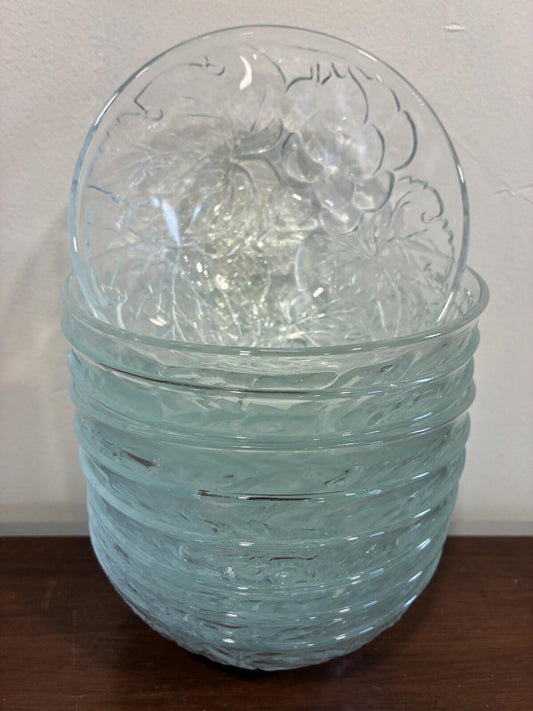Set of 10 Vintage KIG Indonesia Pressed Clear Glass Grape Bowls