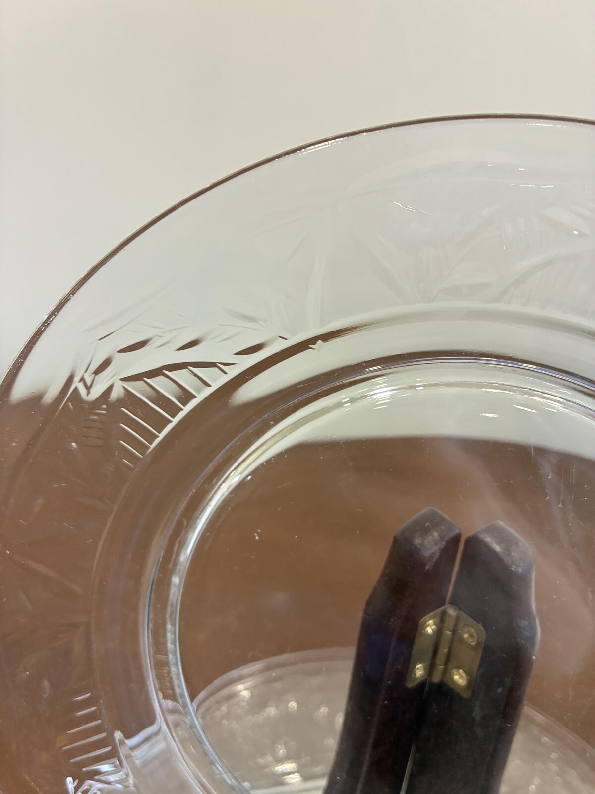 Vintage Pressed Glass Plates Set of 7 Etched Glass Dessert or Salad Plates