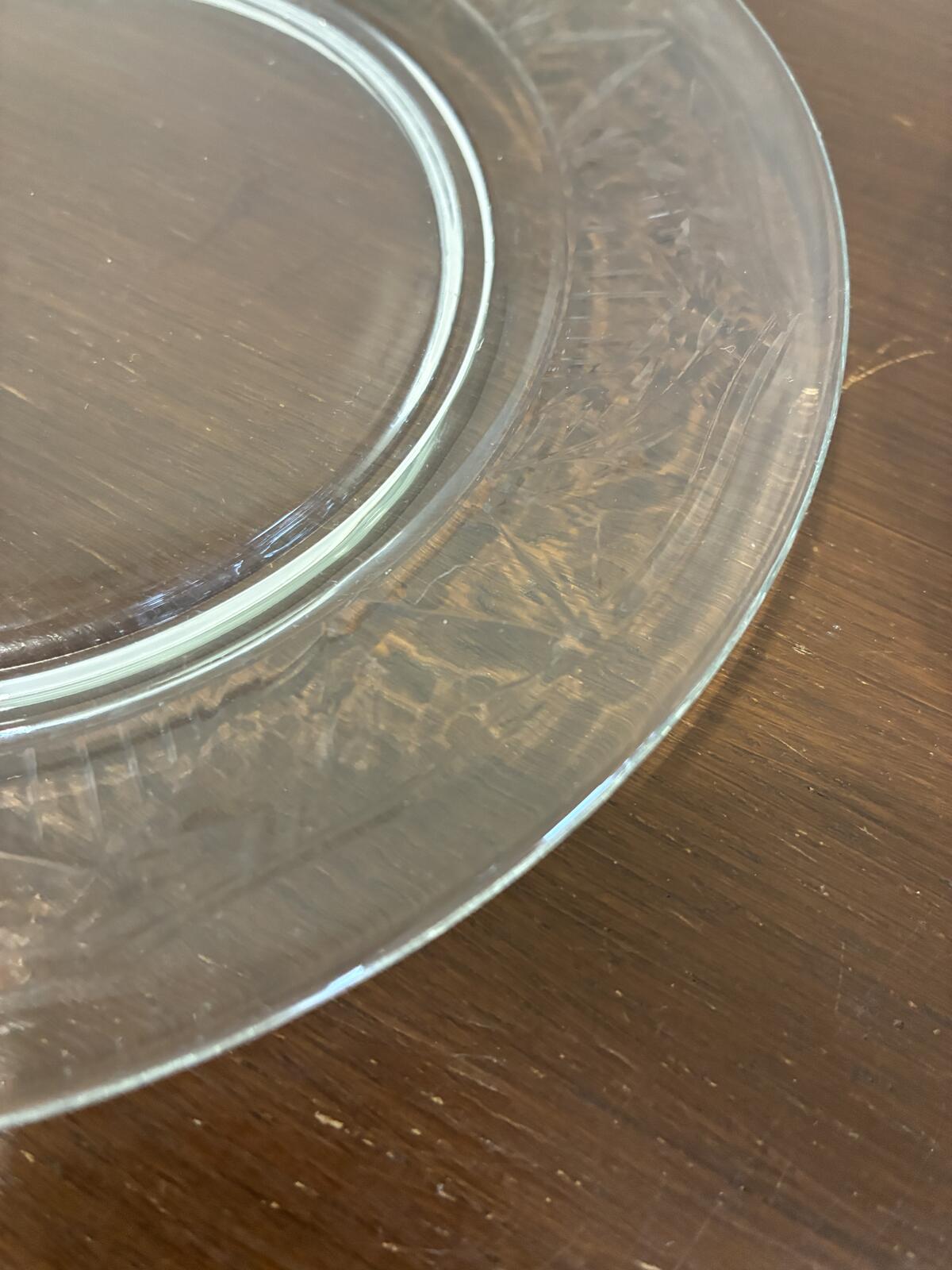 Vintage Pressed Glass Plates Set of 7 Etched Glass Dessert or Salad Plates