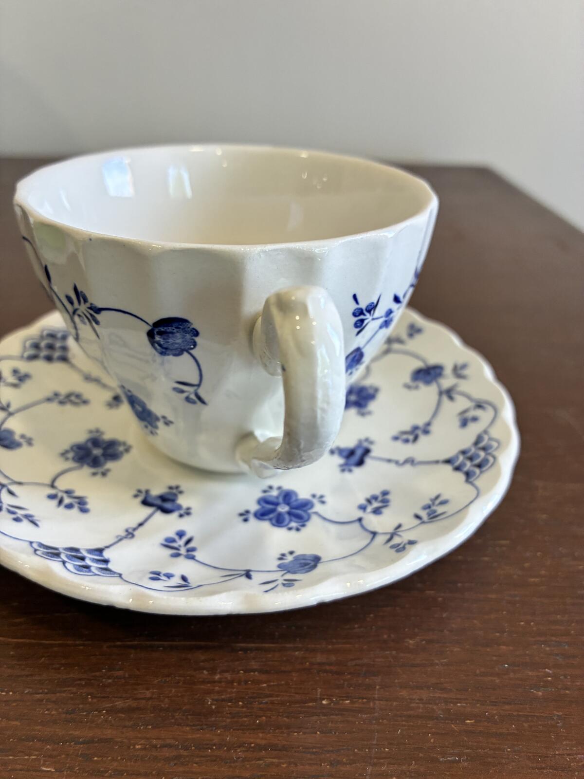 Myott Finlandia Teacup and Saucer Blue White Ironstone England Vintage Tea Set