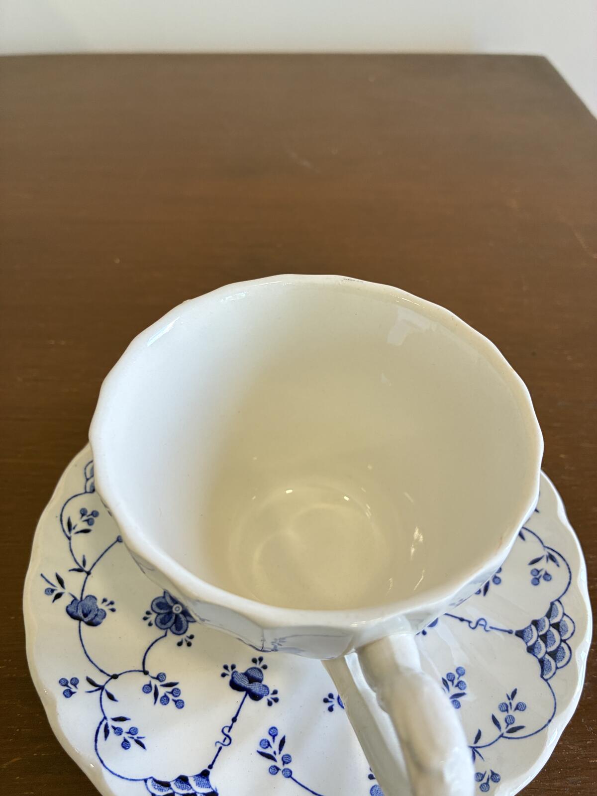 Myott Finlandia Teacup and Saucer Blue White Ironstone England Vintage Tea Set