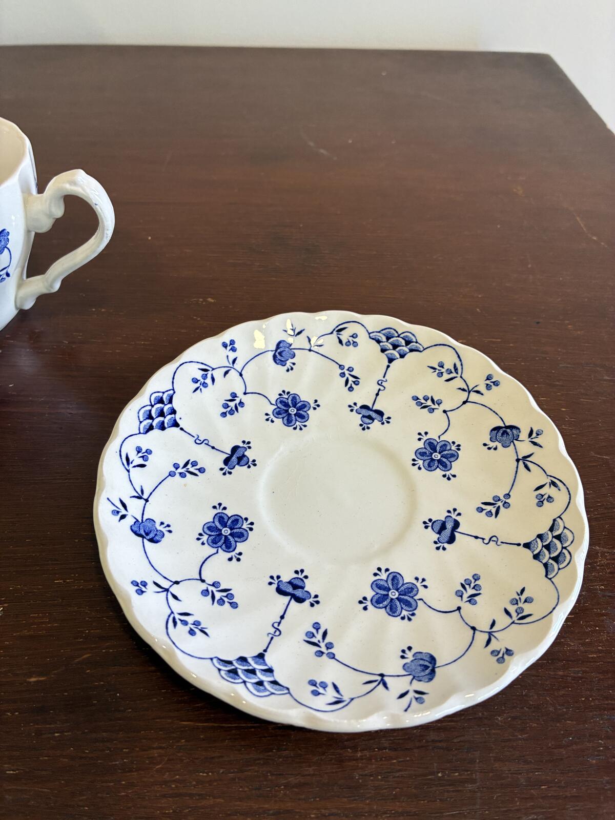 Myott Finlandia Teacup and Saucer Blue White Ironstone England Vintage Tea Set